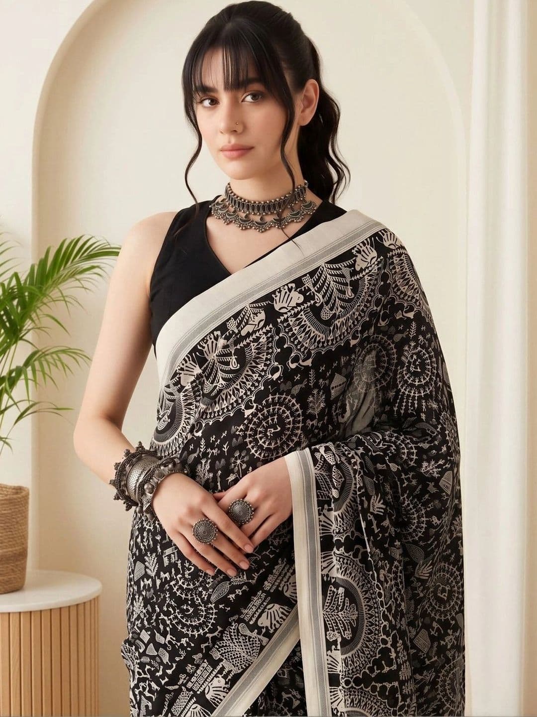 Saree mall Silk Blend Designer Dabu Sarees thumbnail 2