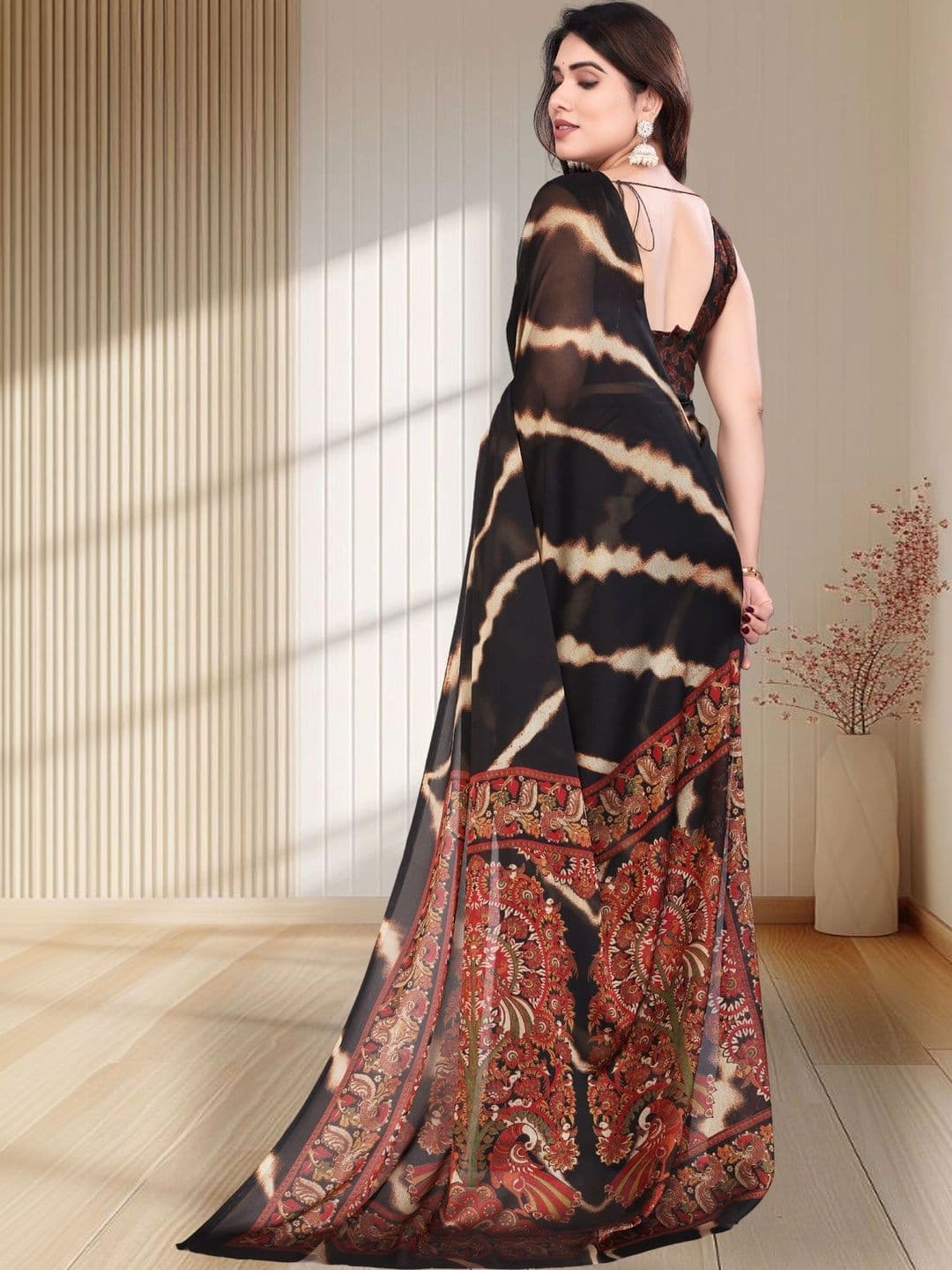 Owee Tie and Dye Pure Chiffon Designer Saree thumbnail 5