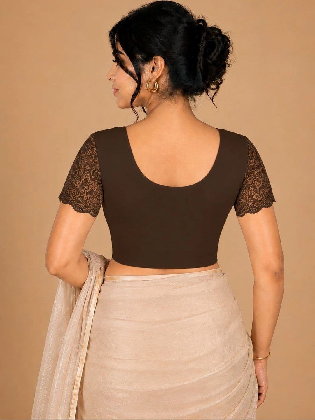 Abhi Women U Neck Solid Cotton Lycra Stretchable Half Sleeve Readymade Saree Blouse thumbnail 4