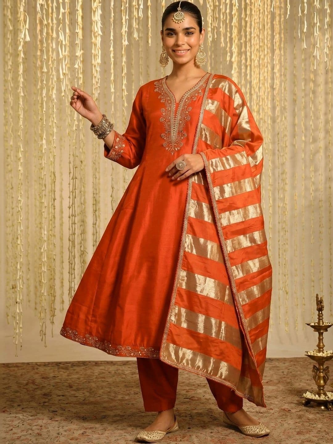 SMITSAREE Women Ethnic Motifs Embroidered Regular Thread Work Kurta with Pyjamas & With Dupatta - view 1