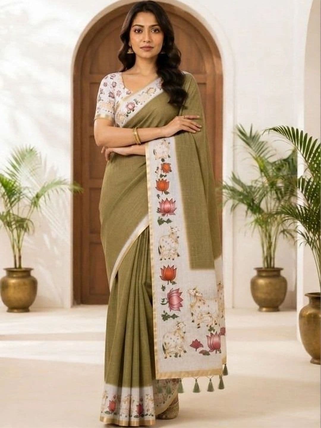 Anouk Rustic Women Floral Pure Linen Khadi Saree thumbnail 5