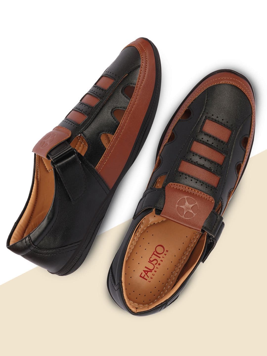 FAUSTO Men Black & Brown PU Comfort Sandals thumbnail 6