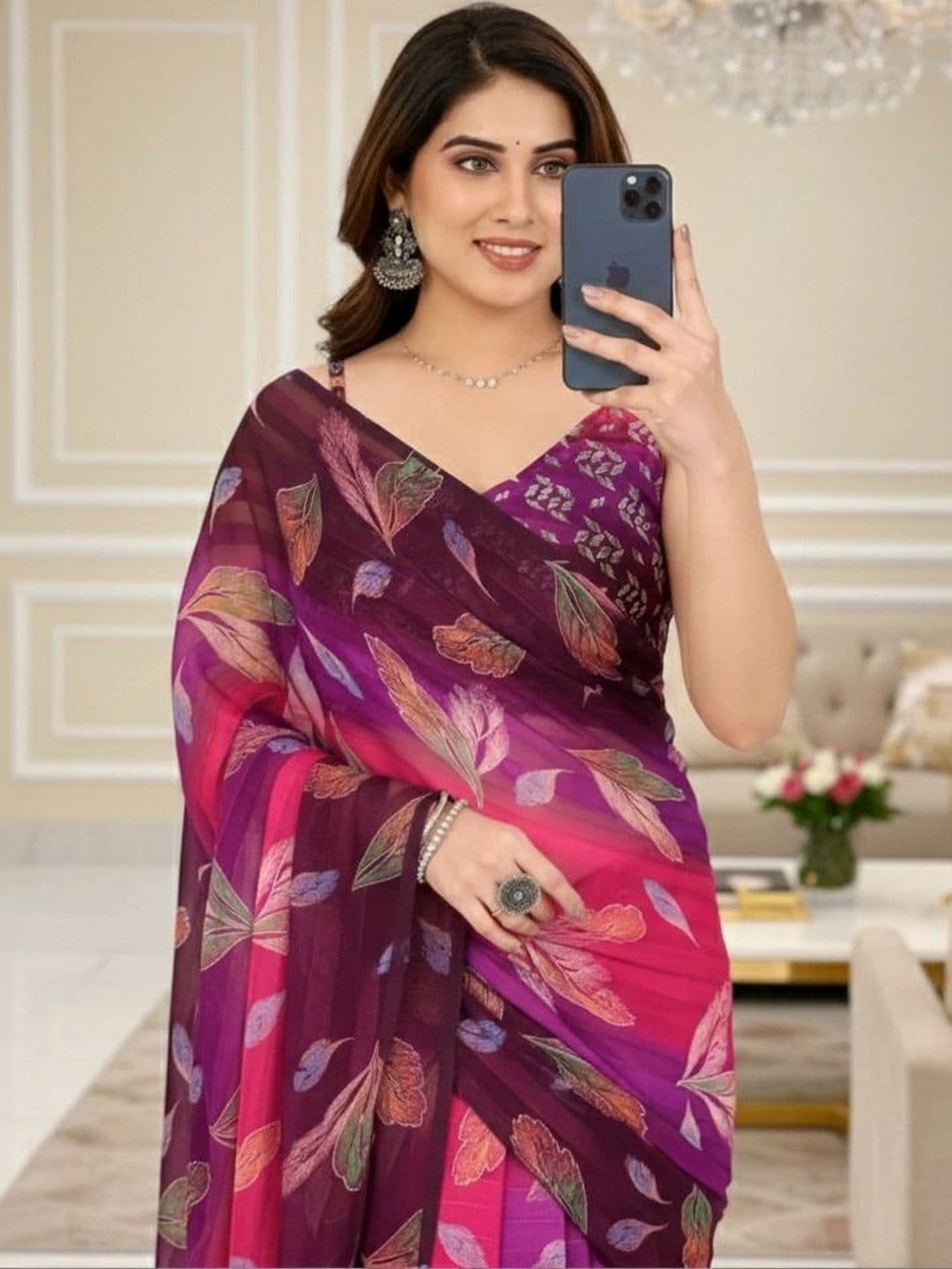 Owee Floral Pure Chiffon Designer Saree - view 1