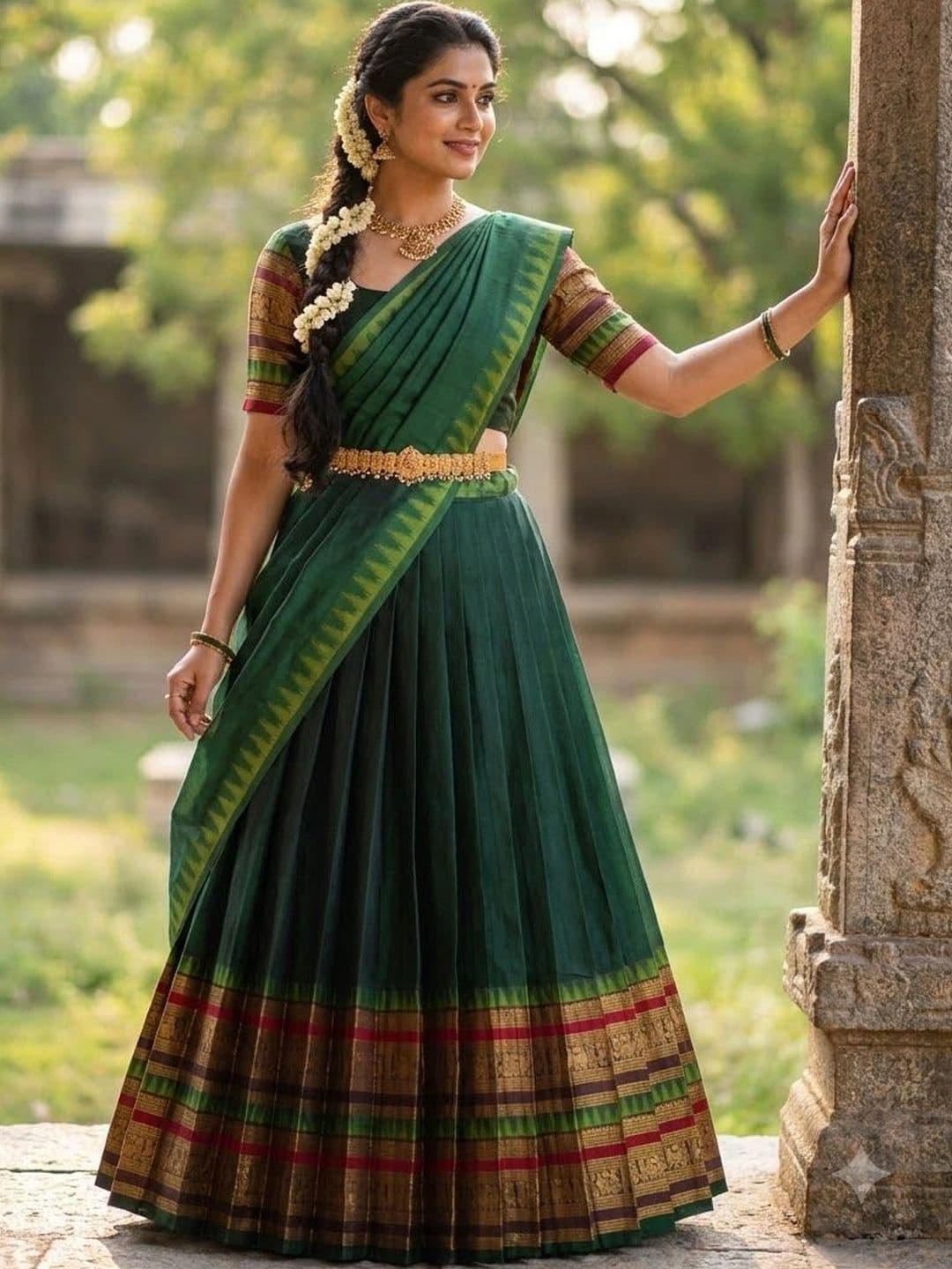 Pink Bindi Semi-Stitched Lehenga & Unstitched Blouse With Dupatta thumbnail 4