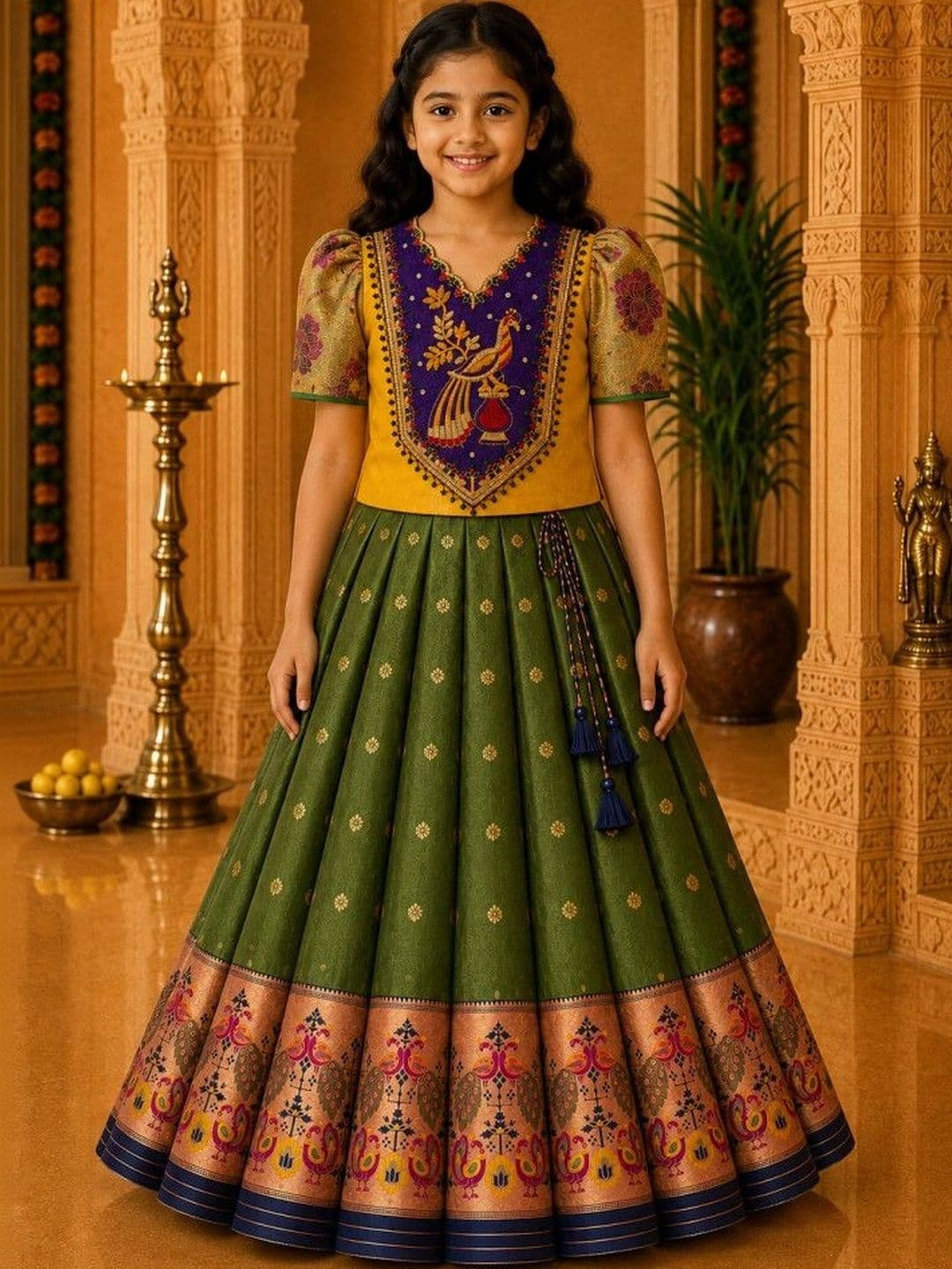 amzira Girls Embroidered Thread Work Ready to Wear Lehenga & - view 1