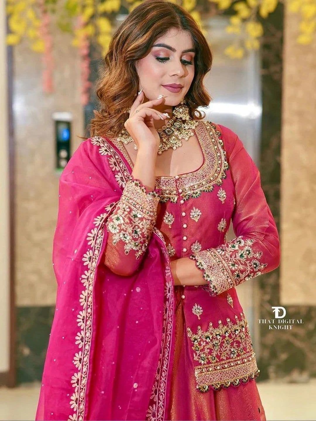 BLUSH STREET Embroidered Thread Work Semi-Stitched Lehenga & Blouse With Dupatta thumbnail 2