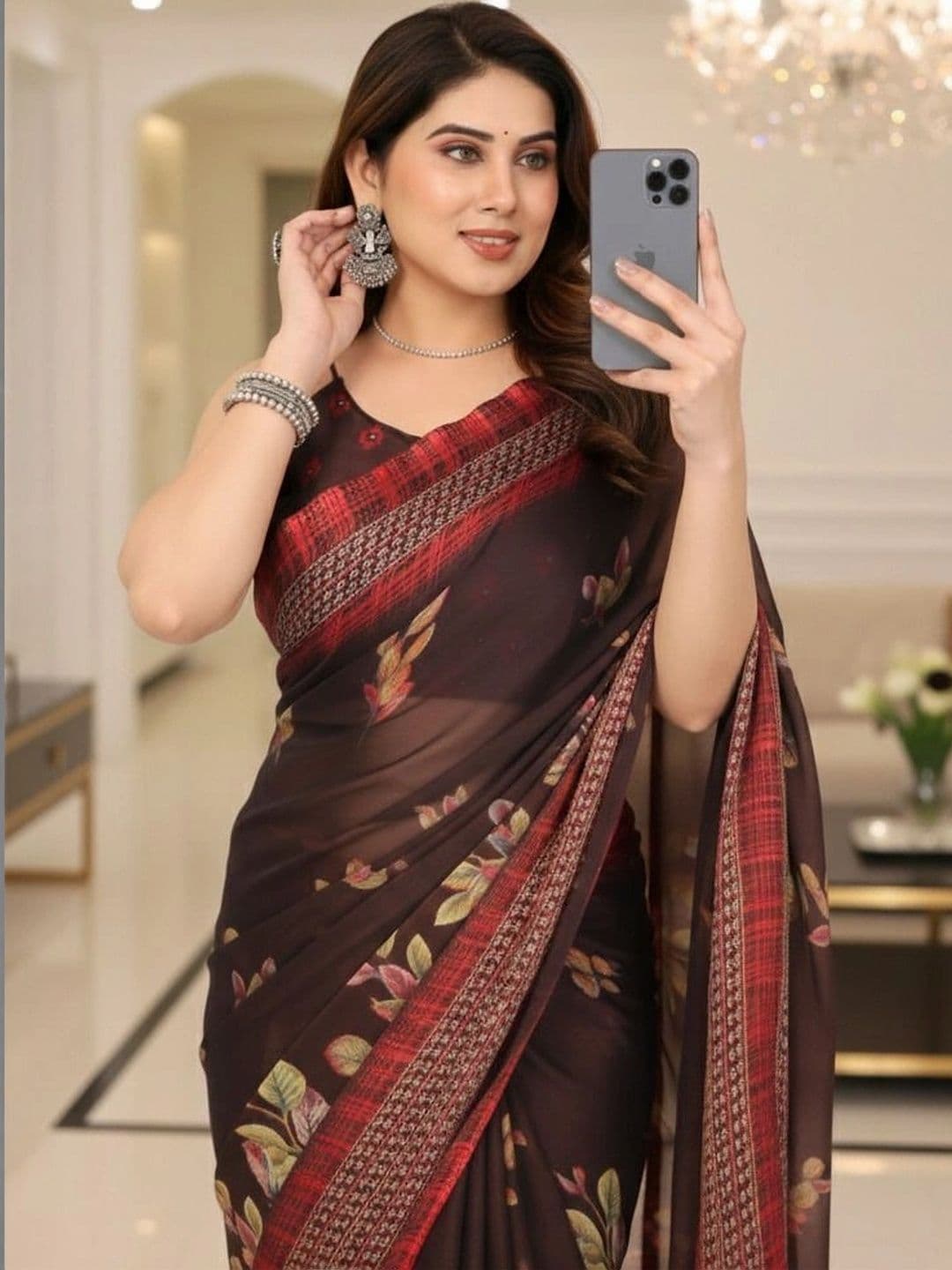 Owee Floral Pure Chiffon Designer Saree thumbnail 4