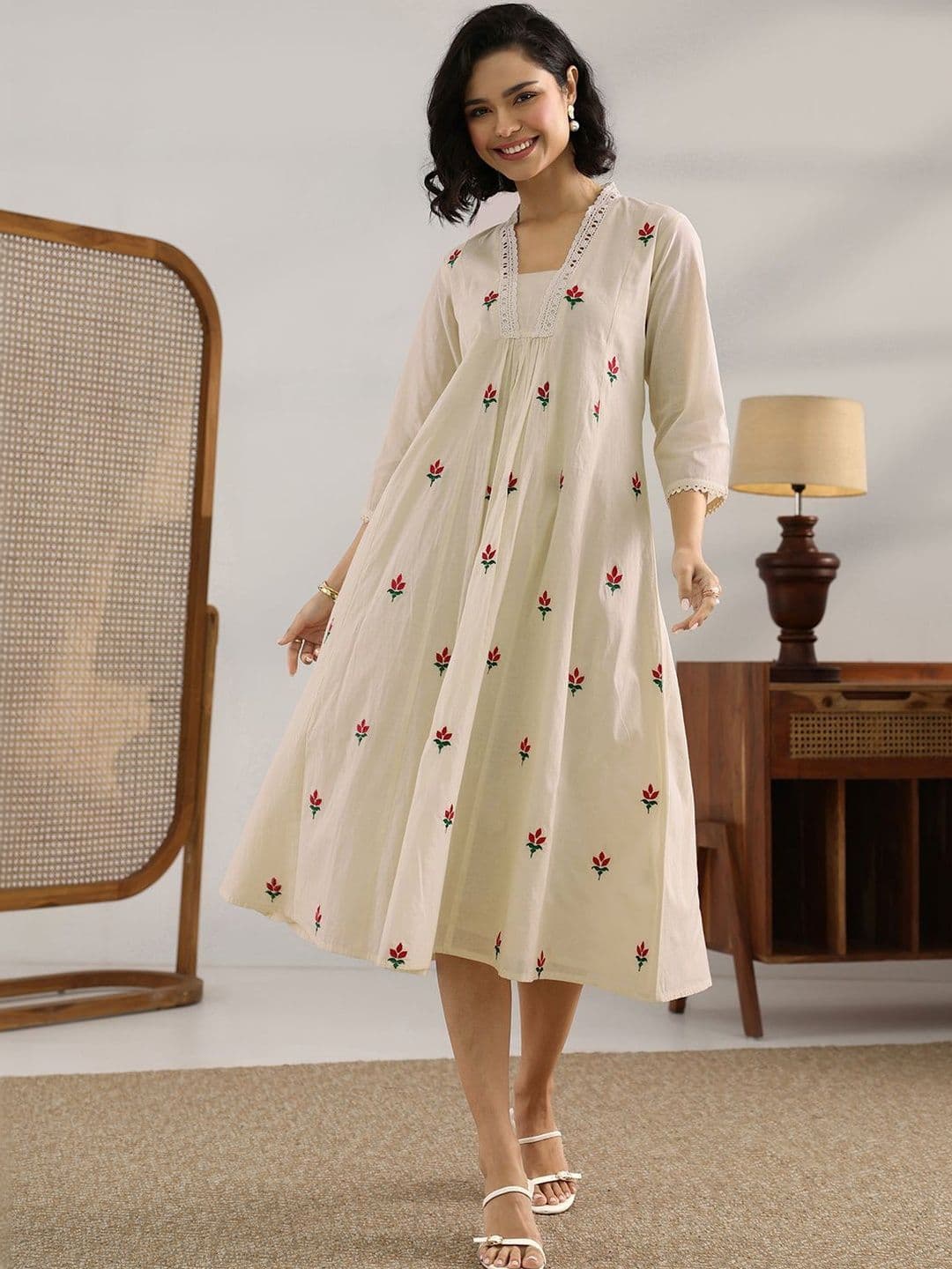 Libas Floral Embroidered Fit & Flare Midi Dress thumbnail 3