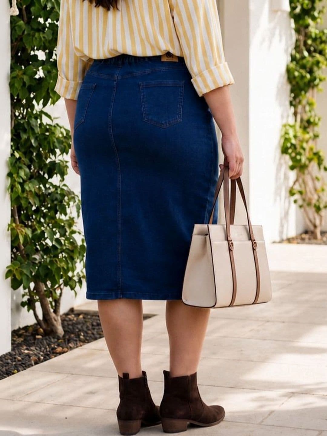 Style Quotient Plus Women Cotton Blend Midi Straight Skirt thumbnail 4