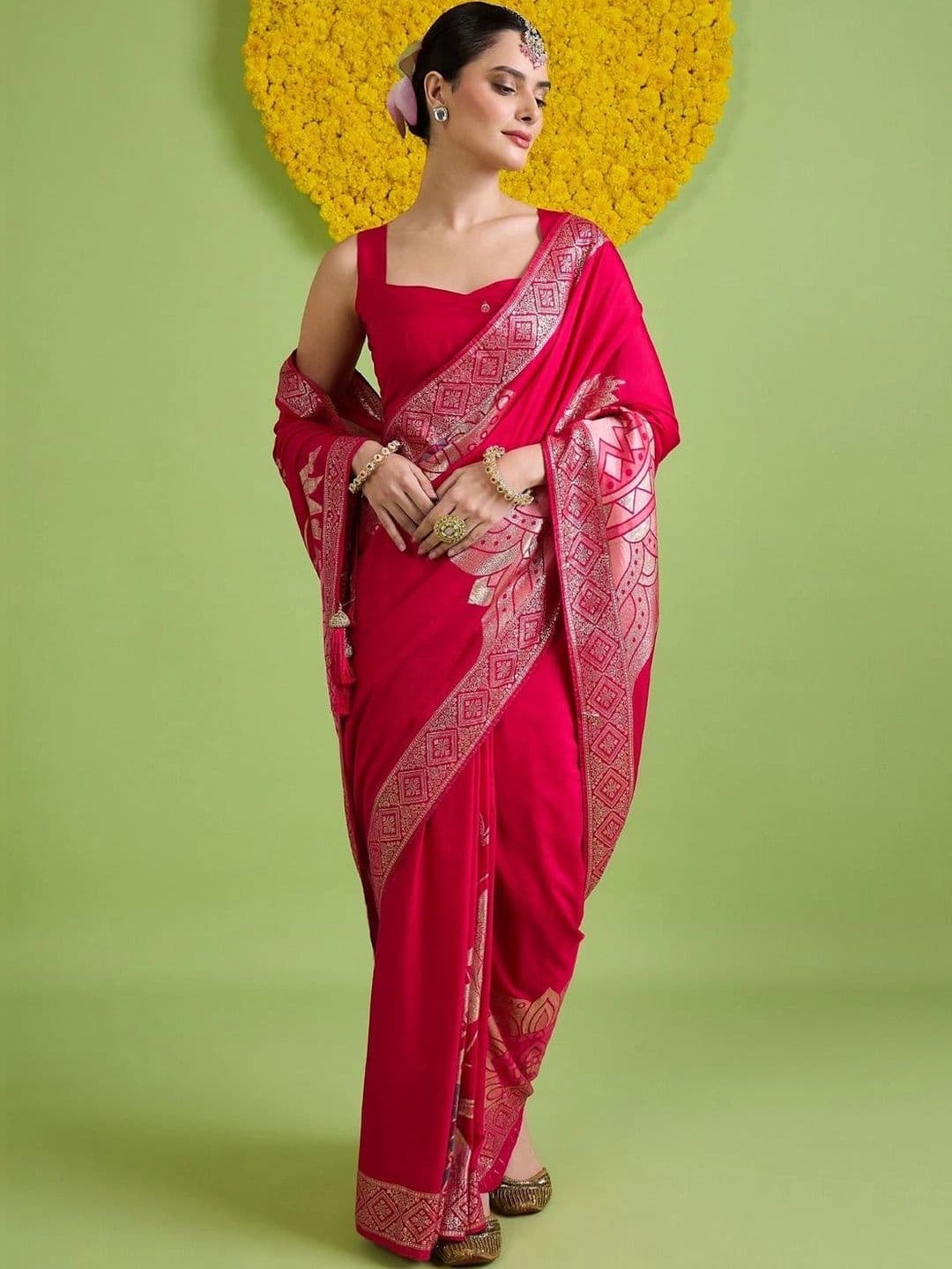 Saree mall Zari Silk Blend Designer Banarasi Sarees thumbnail 5