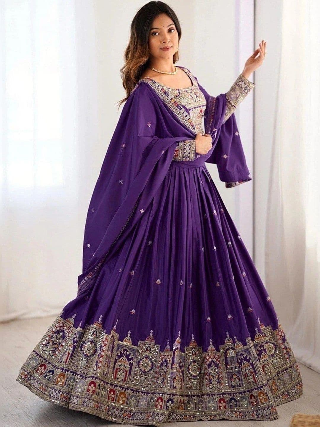 BLUSH STREET Embellished Mirror Work Semi-Stitched Lehenga & Blouse With Dupatta - view 1