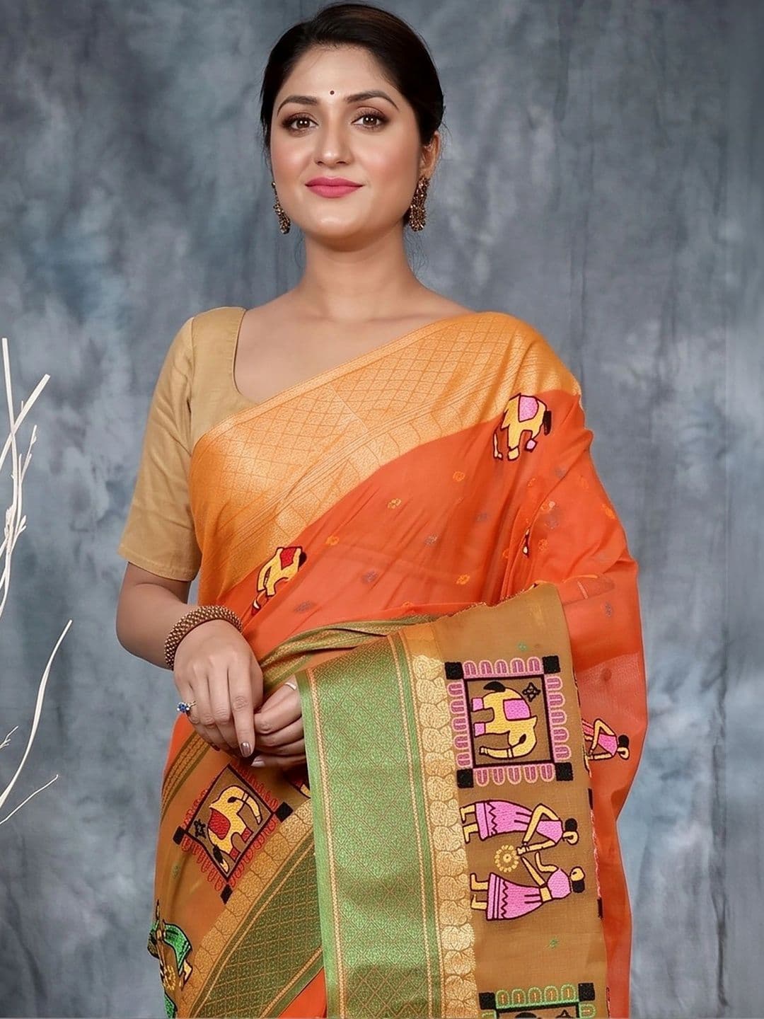 GitAsit Warli Sequinned Pure Cotton Handloom Taant Saree thumbnail 2