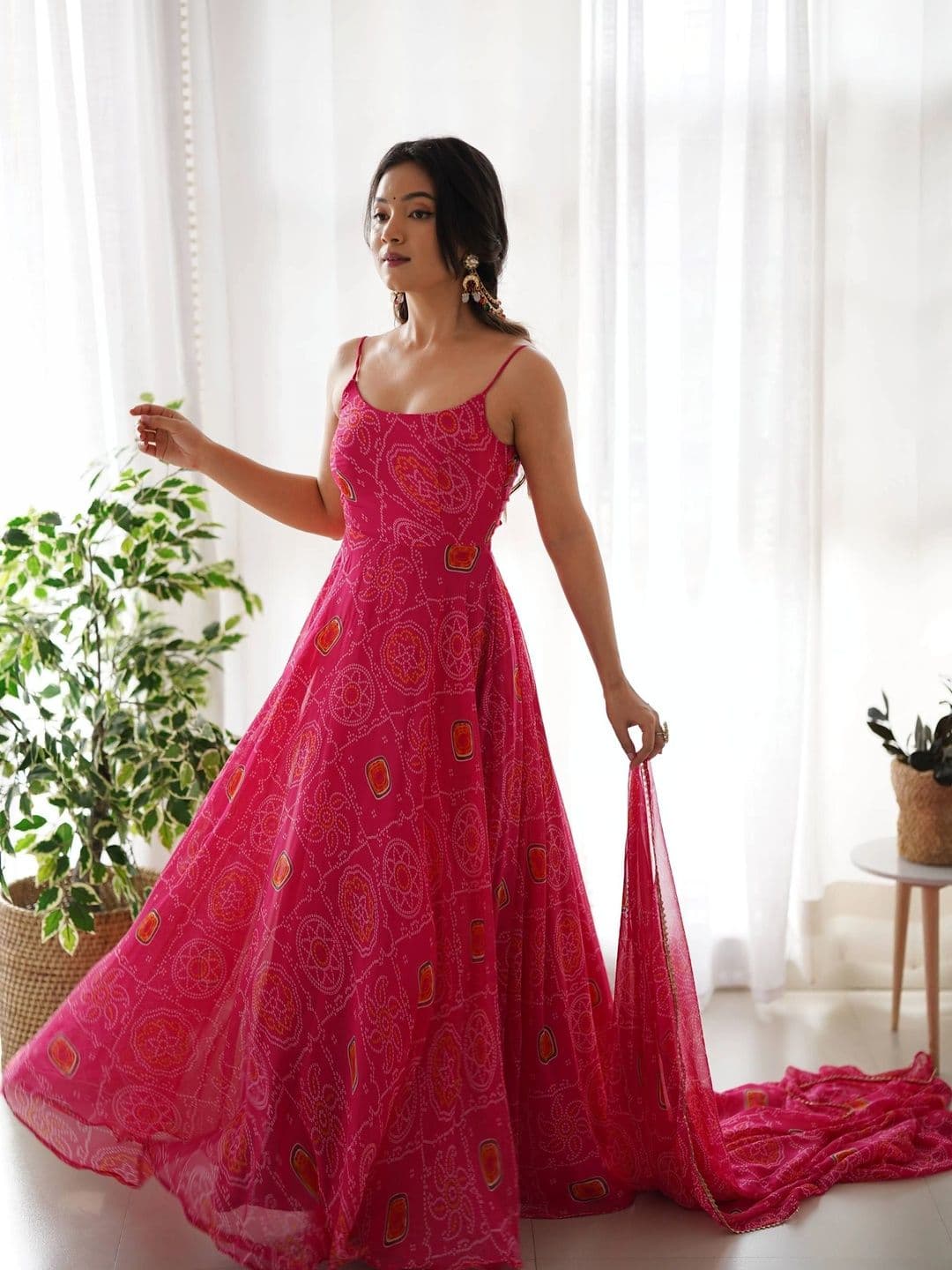 VASTRABELLA Women Ethnic Motifs Printed Empire Silk Chiffon Kurta with Trousers & With Dupatta - view 1