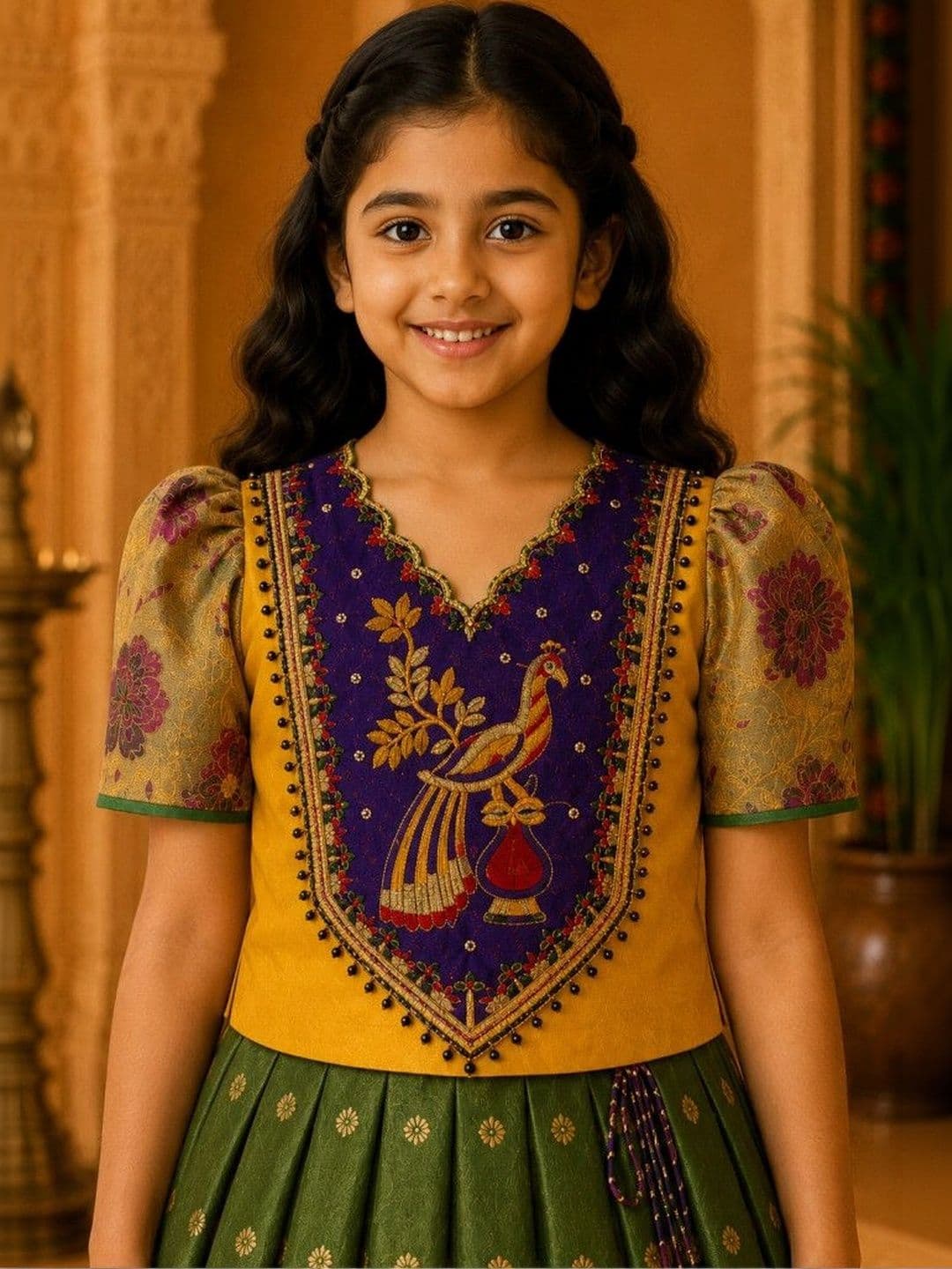 amzira Girls Embroidered Thread Work Ready to Wear Lehenga & thumbnail 4