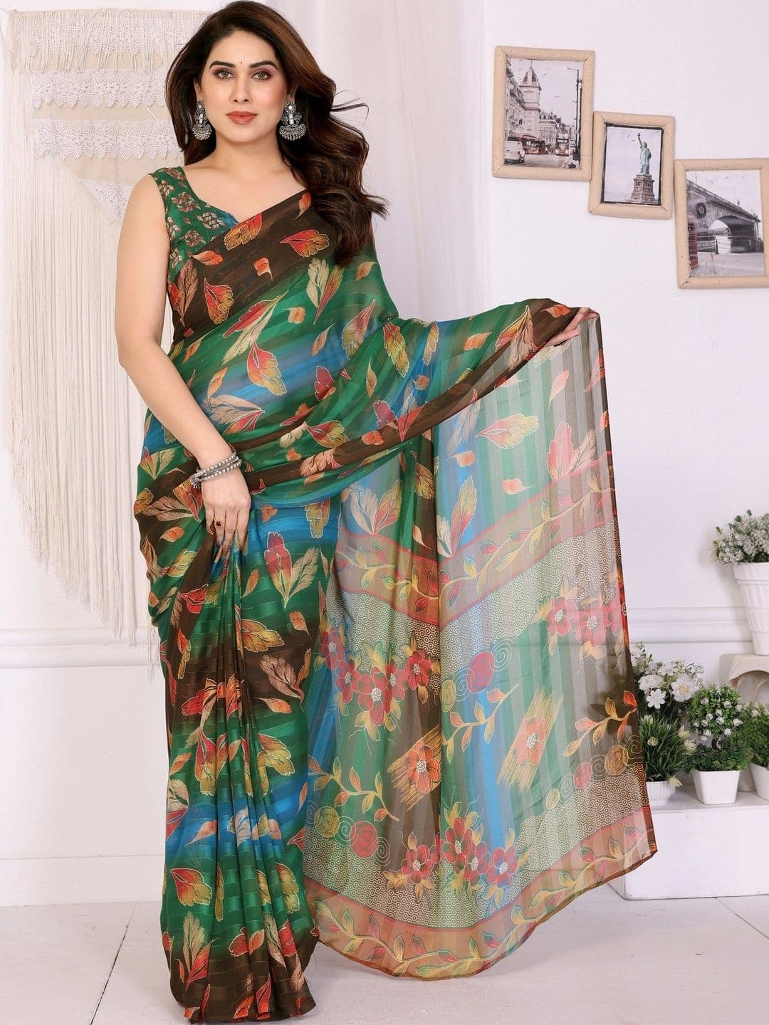 Owee Pure Chiffon Designer Saree thumbnail 5