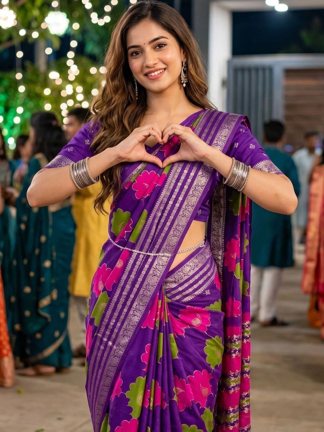 Owee Floral Zari Silk Blend Designer Saree - view 1