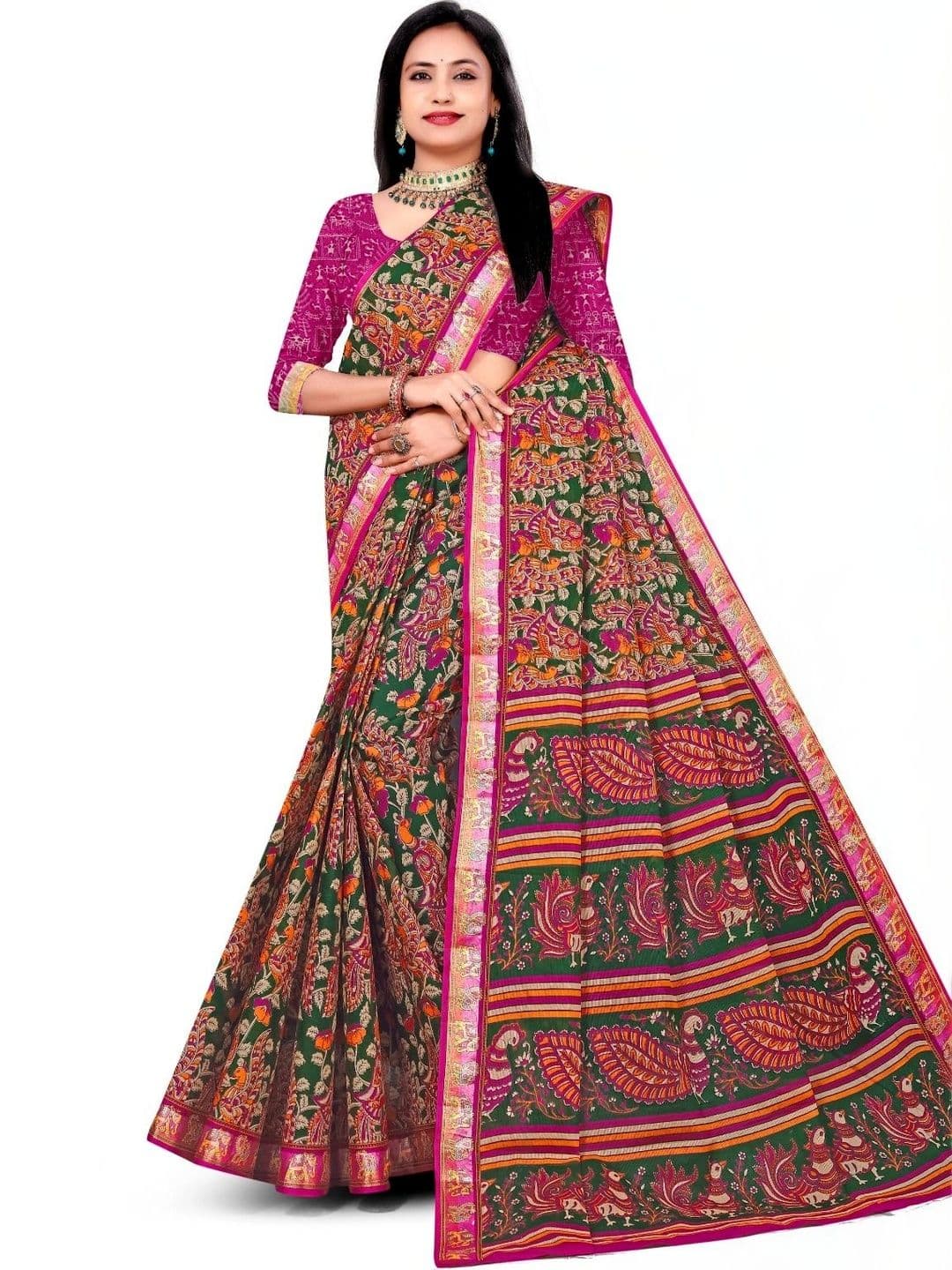 SONARIKA CREATION Kalamkari Pure Cotton Handloom Block Print Saree - view 1
