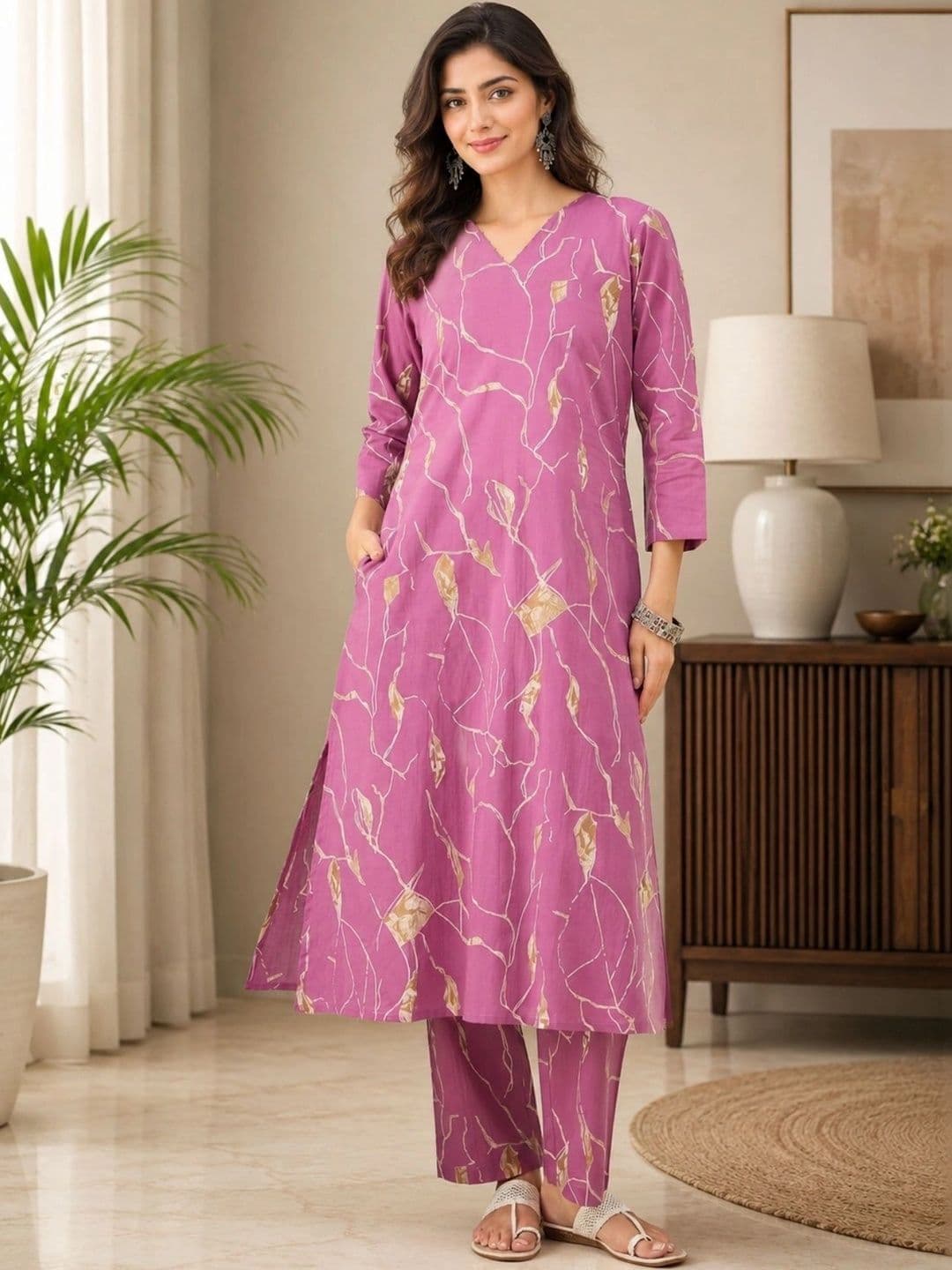 Sangria Women Printed Regular Kurta with Trousers - view 1
