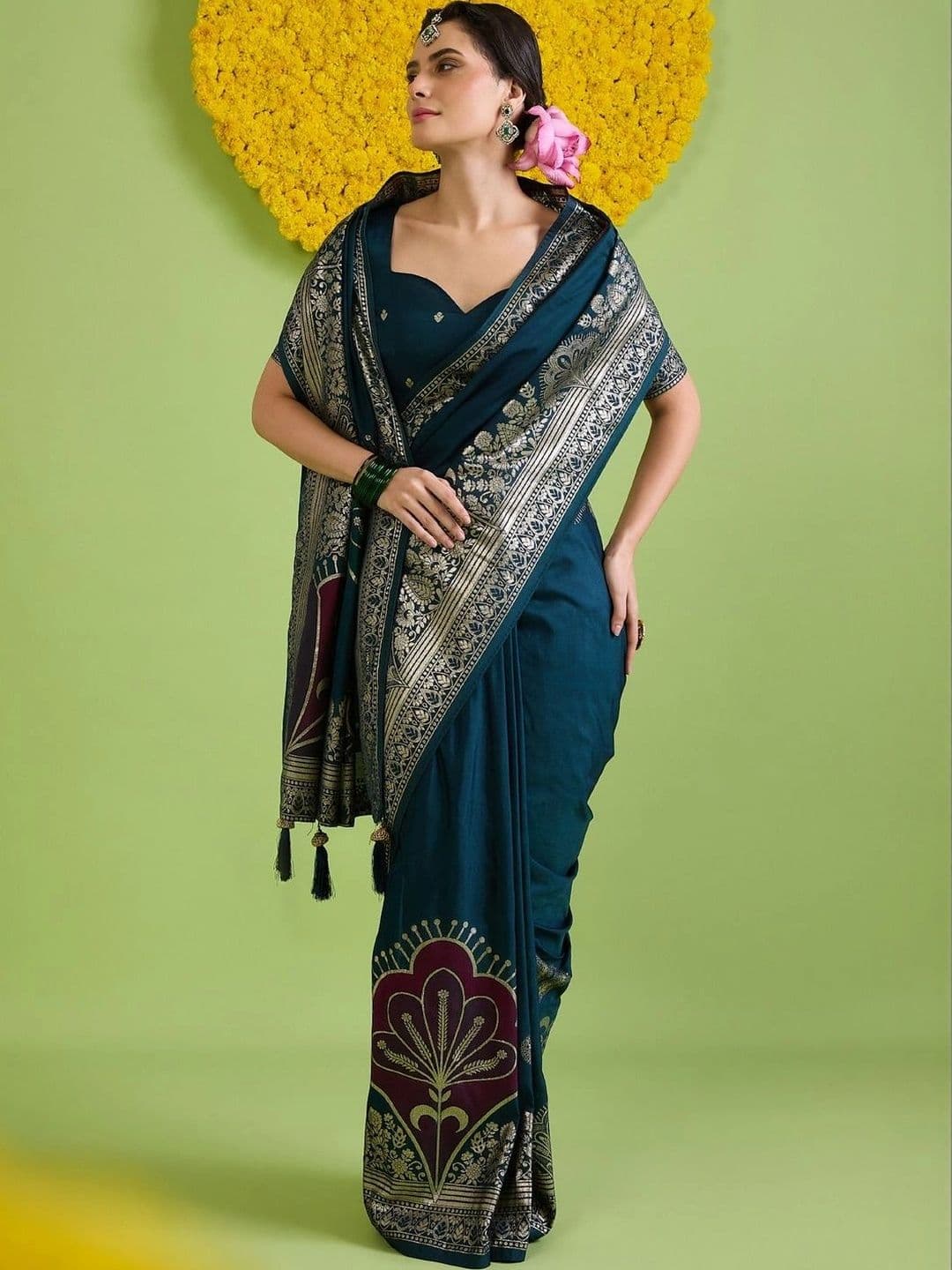 Saree mall Woven Design Zari Silk Blend Designer Banarasi Sarees thumbnail 4