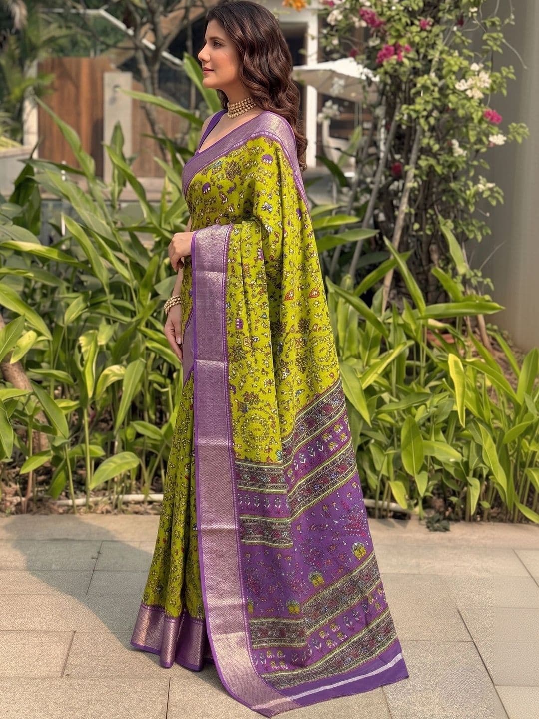 Owee Kalamkari Zari Silk Blend Designer Saree thumbnail 5
