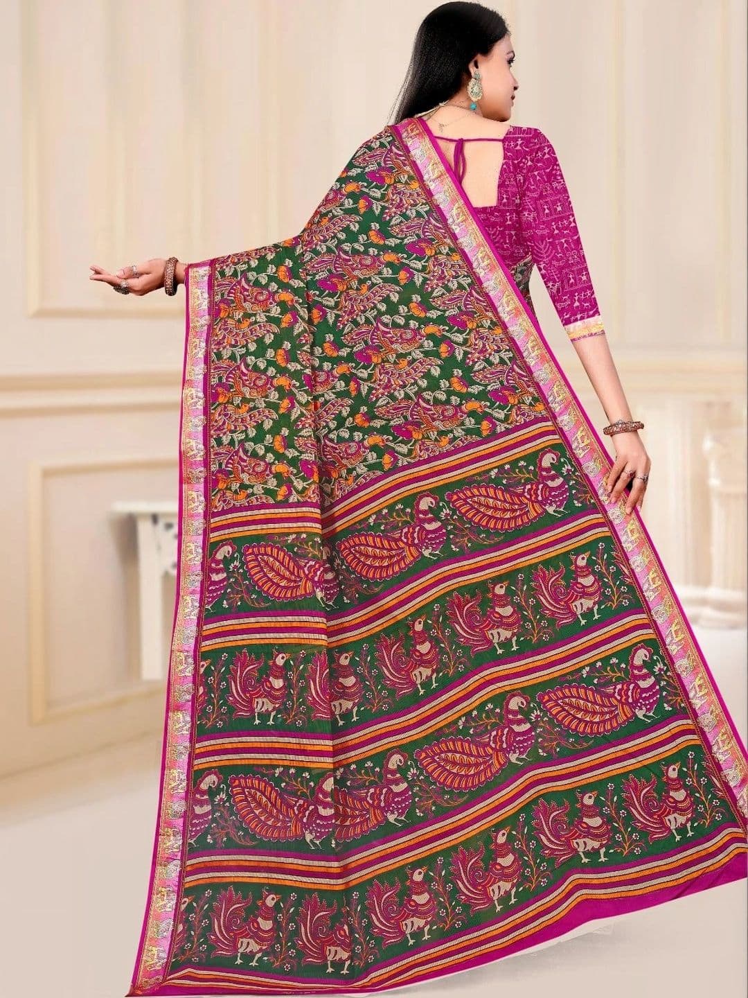 SONARIKA CREATION Kalamkari Pure Cotton Handloom Block Print Saree thumbnail 2