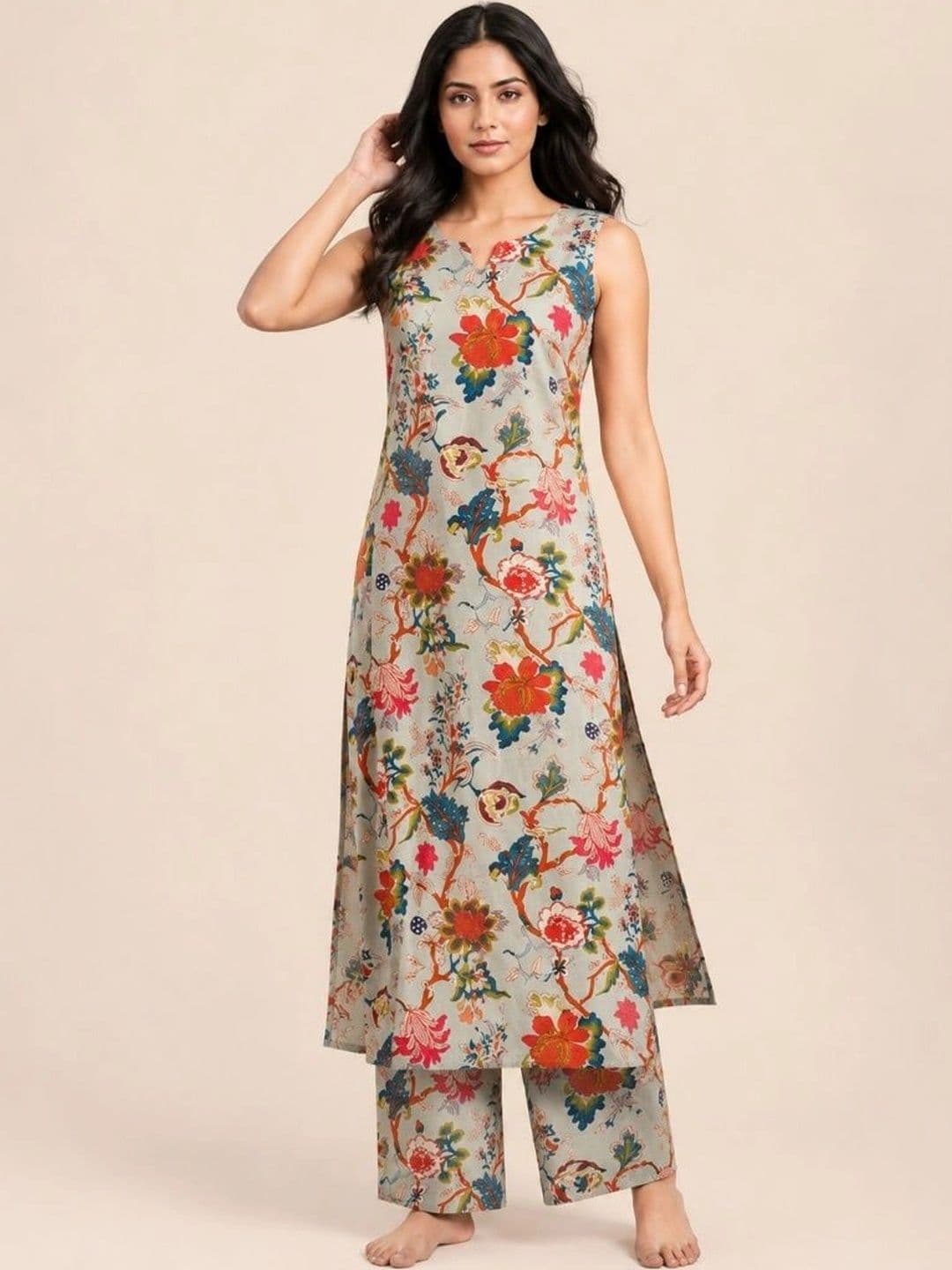 SAVYO Women Floral Printed Regular Pure Cotton Kurta with Palazzos thumbnail 4