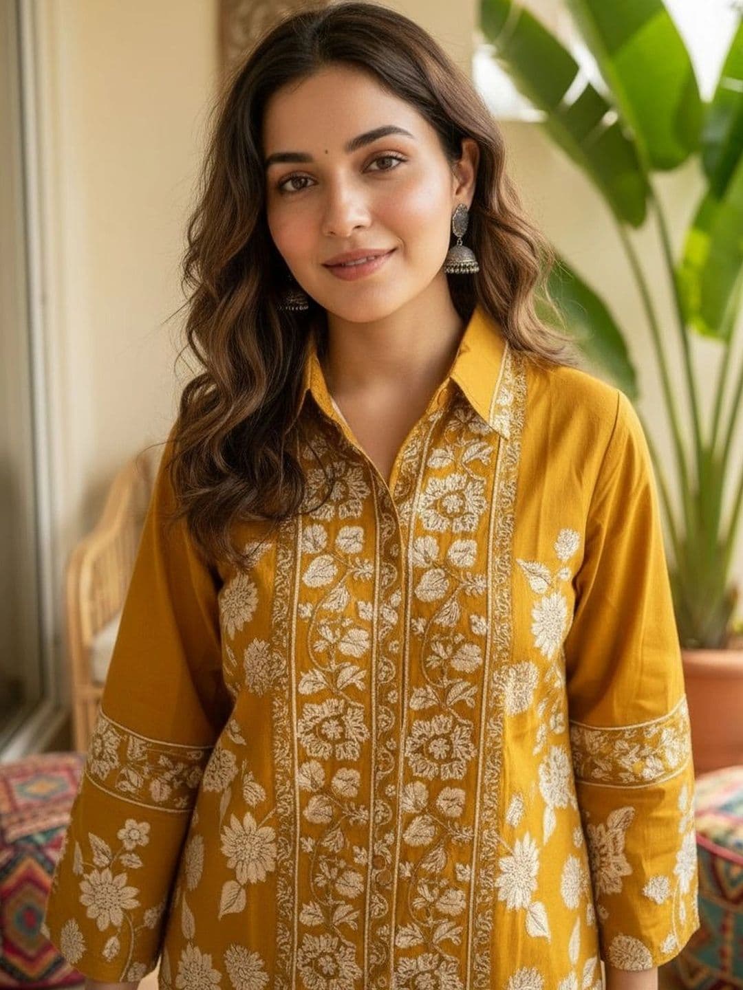 Anouk Floral Embroidered Shirt Collar Thread Work Pure Cotton Blend Thread Work Kurti thumbnail 3