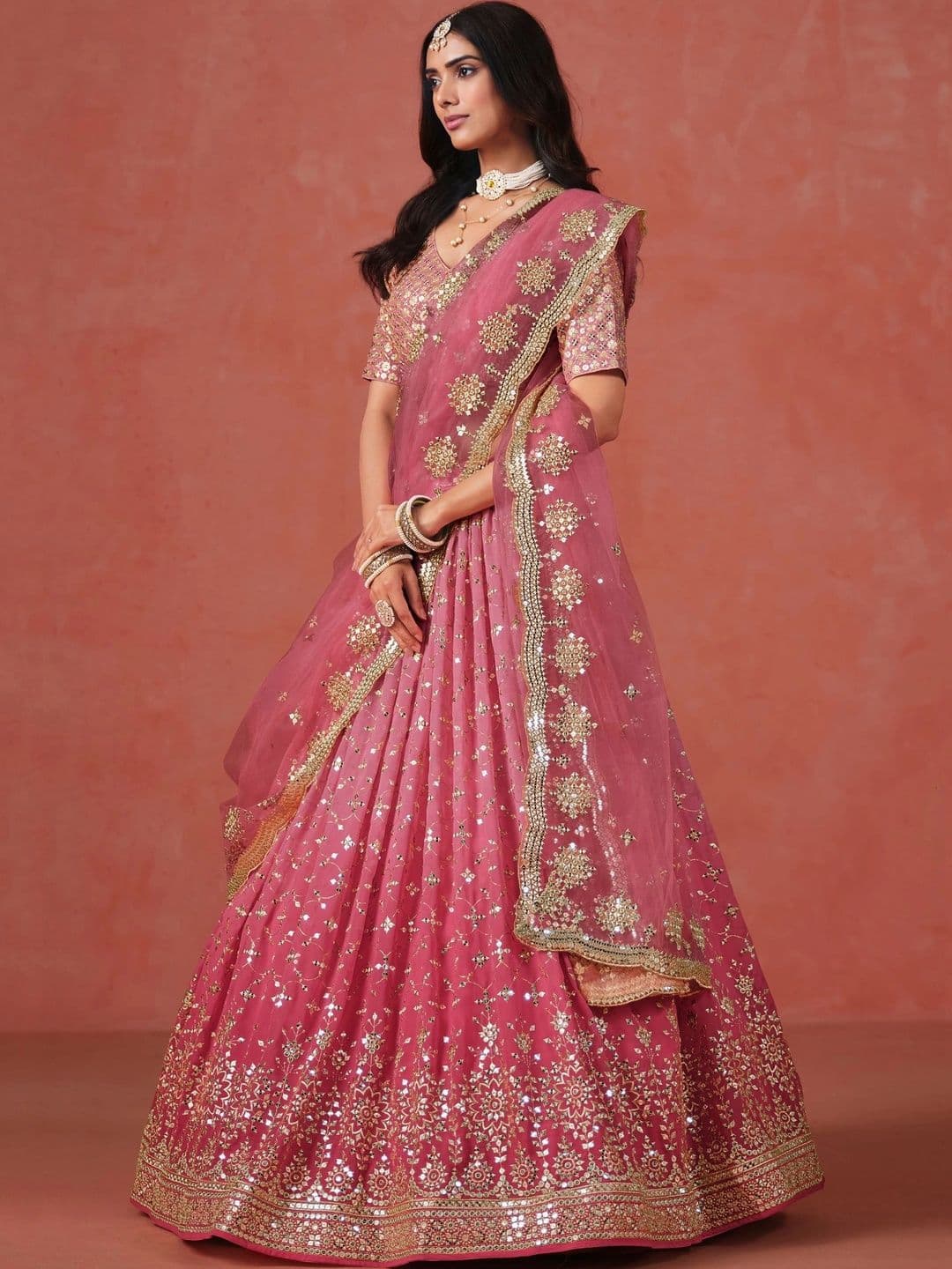 Zeel Clothing Embellished Mirror Work Semi-Stitched Lehenga & Unstitched Blouse With Dupatta thumbnail 3