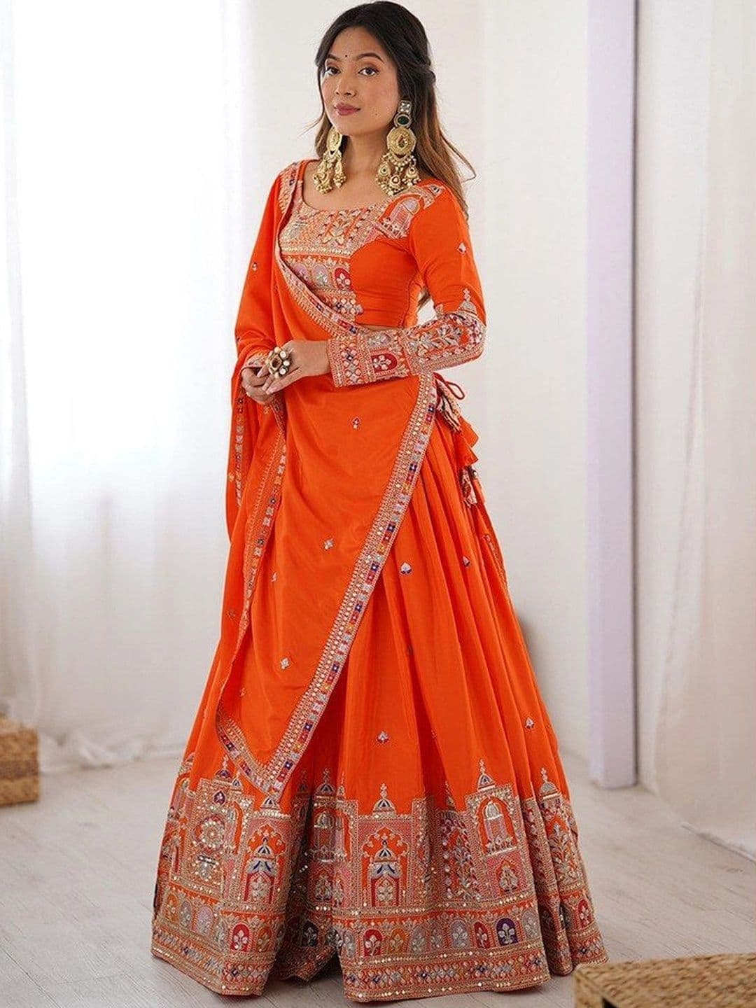 BLUSH STREET Embellished Mirror Work Semi-Stitched Lehenga & Blouse With Dupatta thumbnail 2