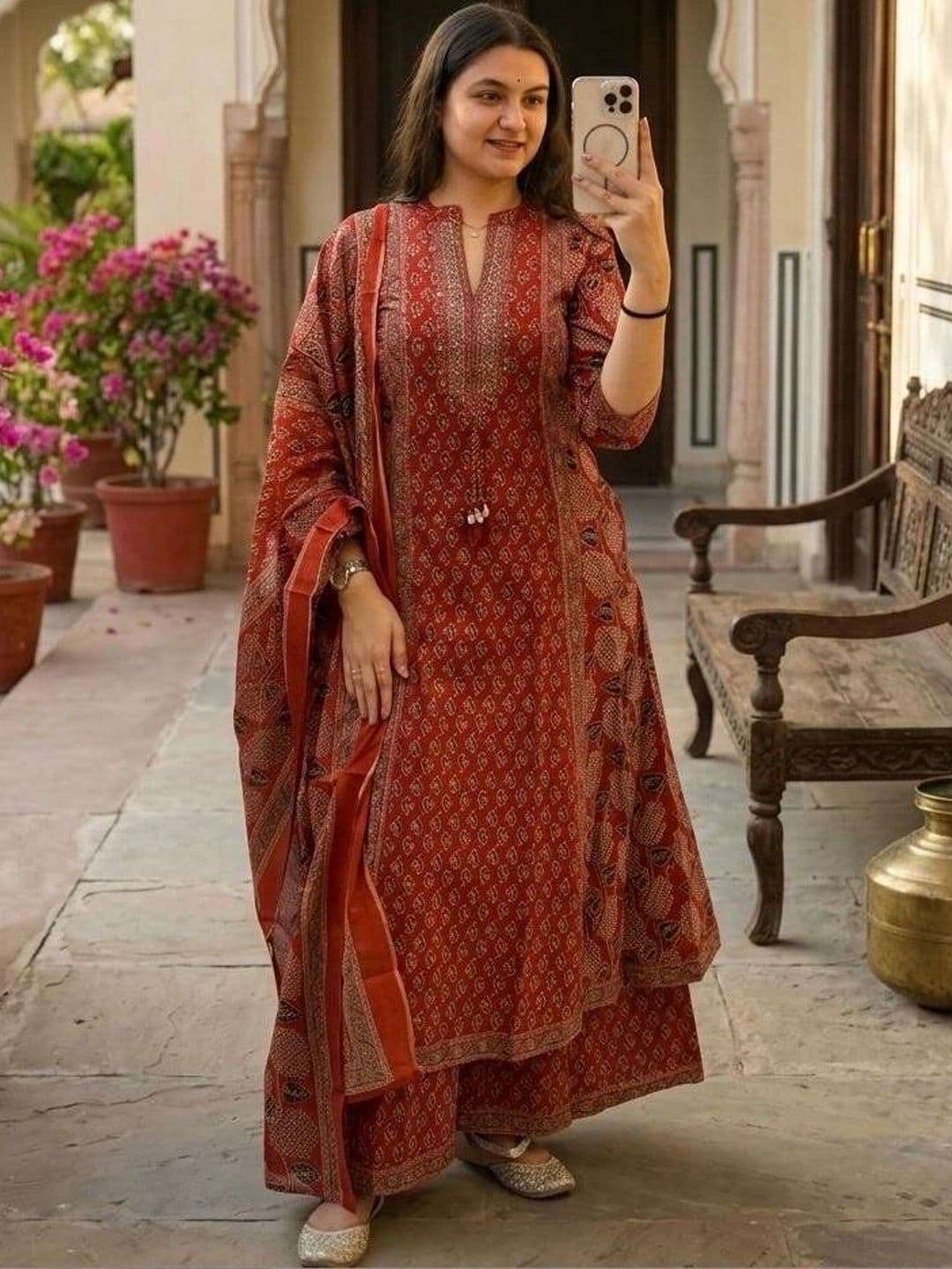 MILAAV Women Ethnic Motifs Printed Regular Pure Cotton Kurta with Palazzos & With Dupatta thumbnail 4