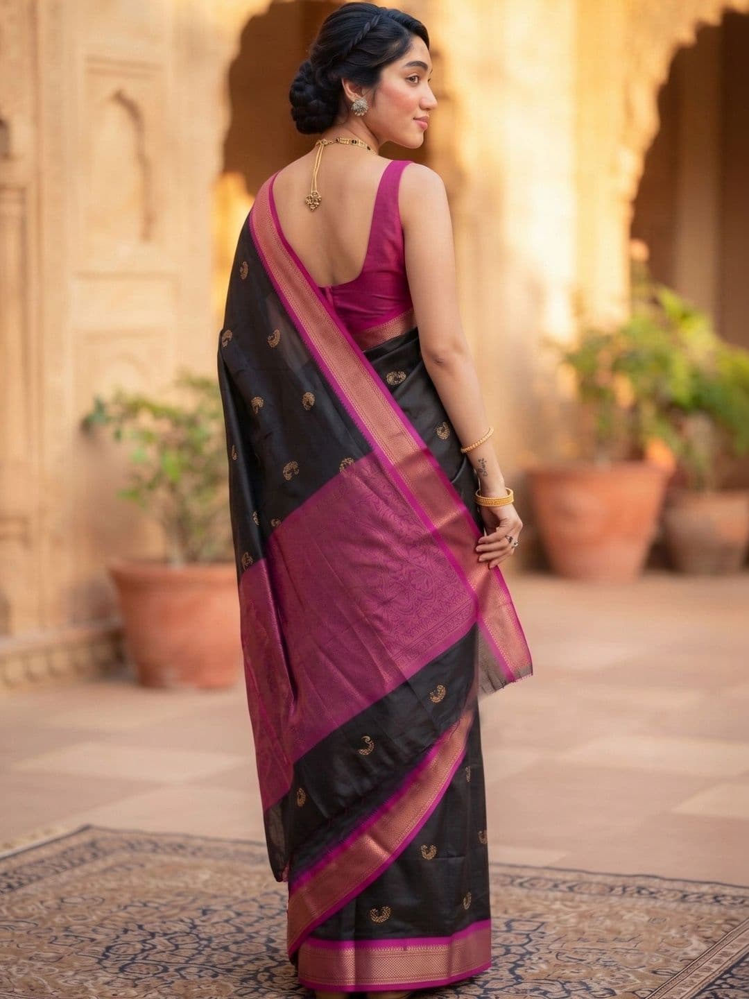 VILLE FASHION Woven Design Zari Art Silk Kanjeevaram Saree thumbnail 3