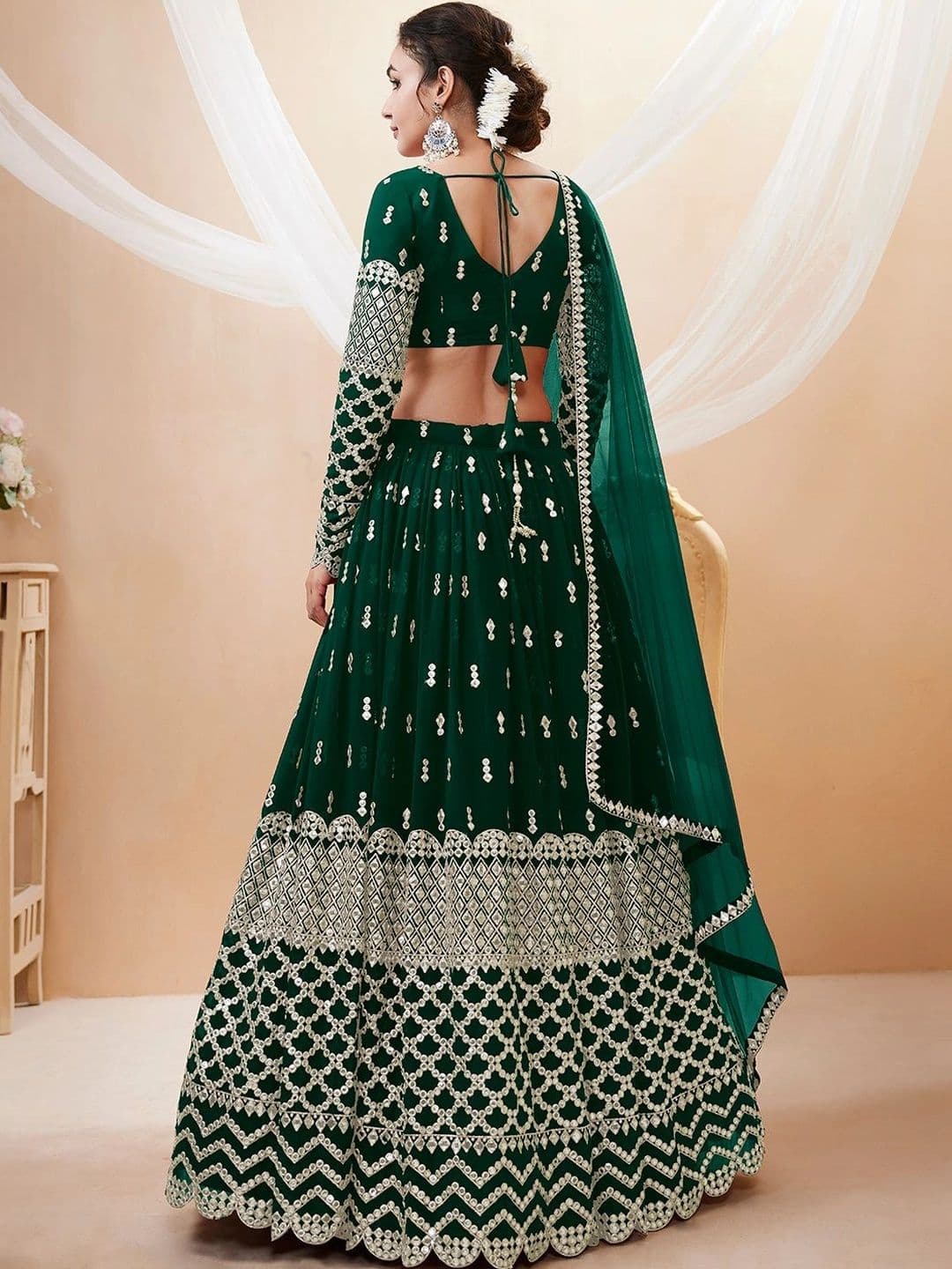 Zeel Clothing Embellished Mirror Work Semi-Stitched Lehenga & Unstitched Blouse With Dupatta thumbnail 5