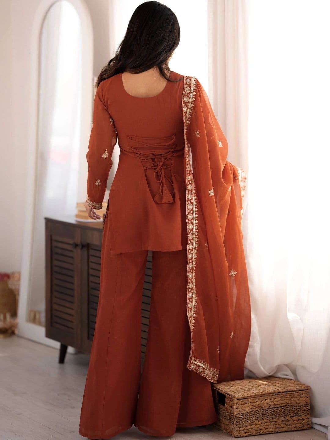 VASTRABELLA Women Ethnic Motifs Embroidered Regular Kurta with Sharara & With Dupatta thumbnail 5