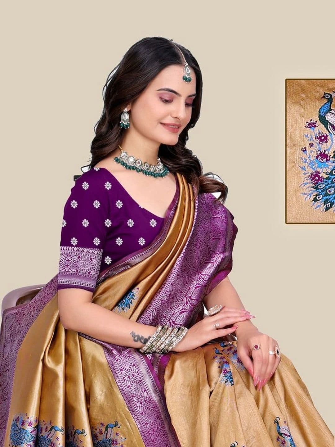 kantuba Floral Zardozi Art Silk Banarasi Saree thumbnail 4