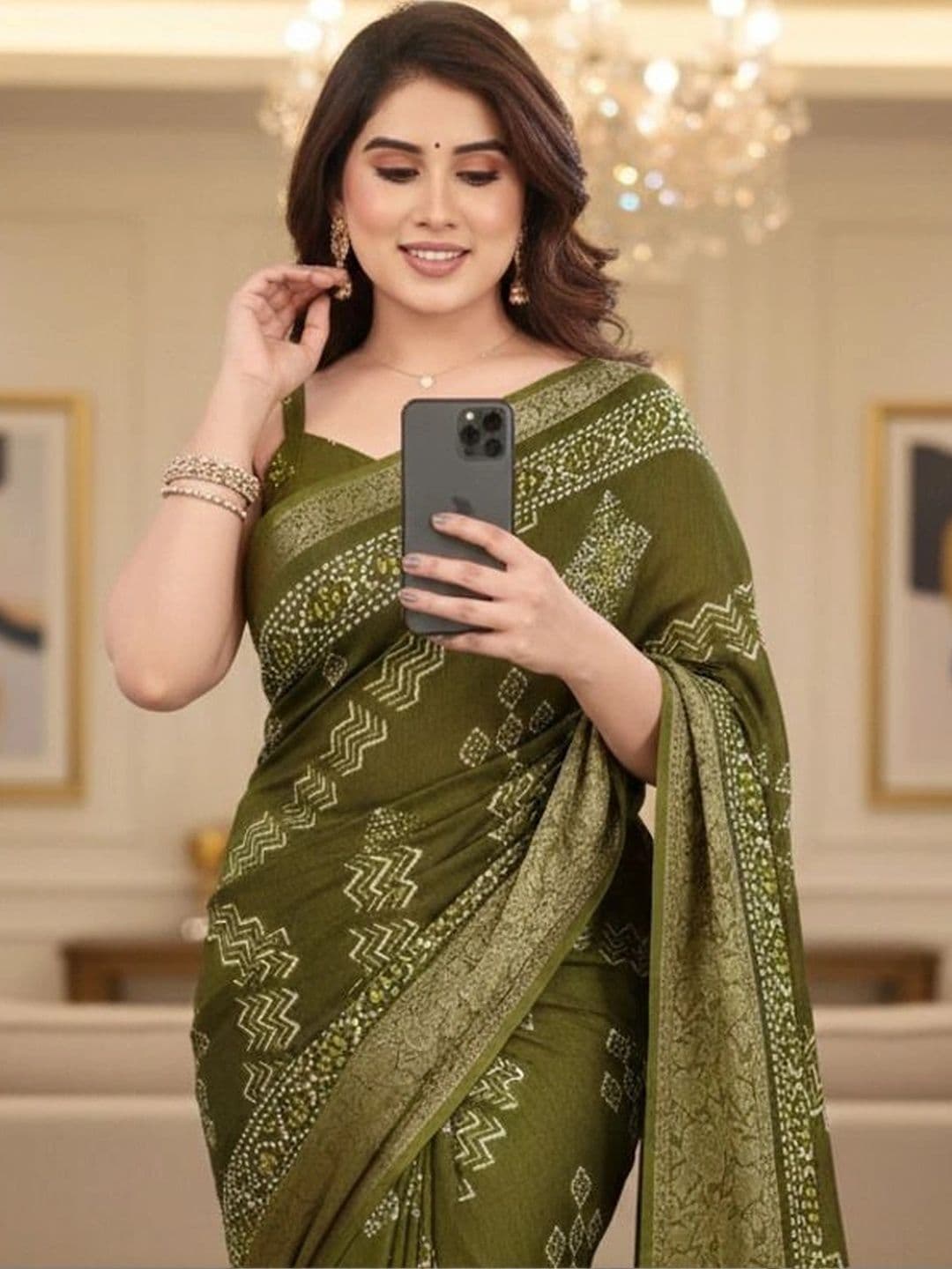Owee Bandhani Zari Silk Blend Designer Saree thumbnail 3