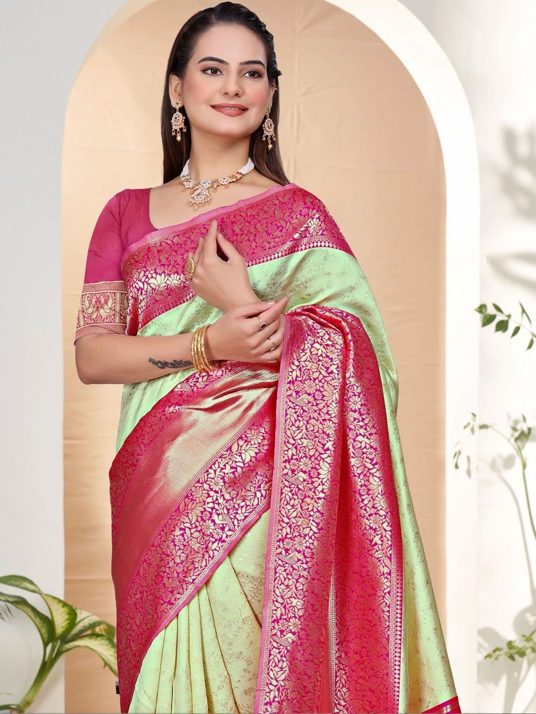 revika Woven Design Zari Art Silk Designer Kanjeevaram Saree thumbnail 3