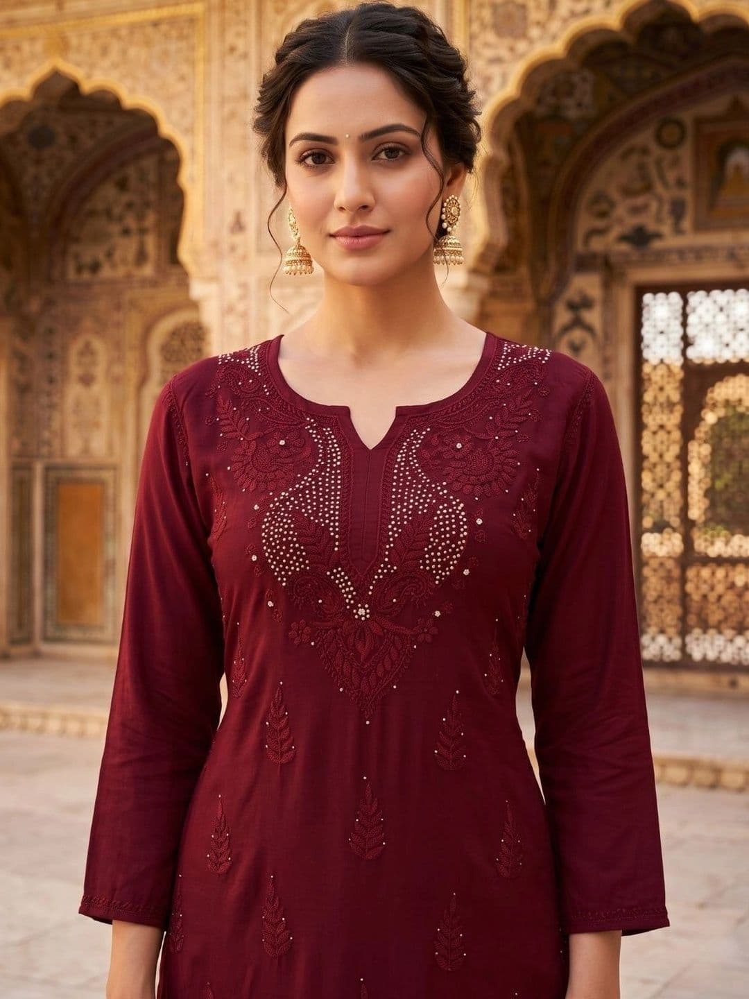 Fashion Chikan Art Women Ethnic Motifs Embroidered Regular Thread Work Kurta with Palazzos thumbnail 7