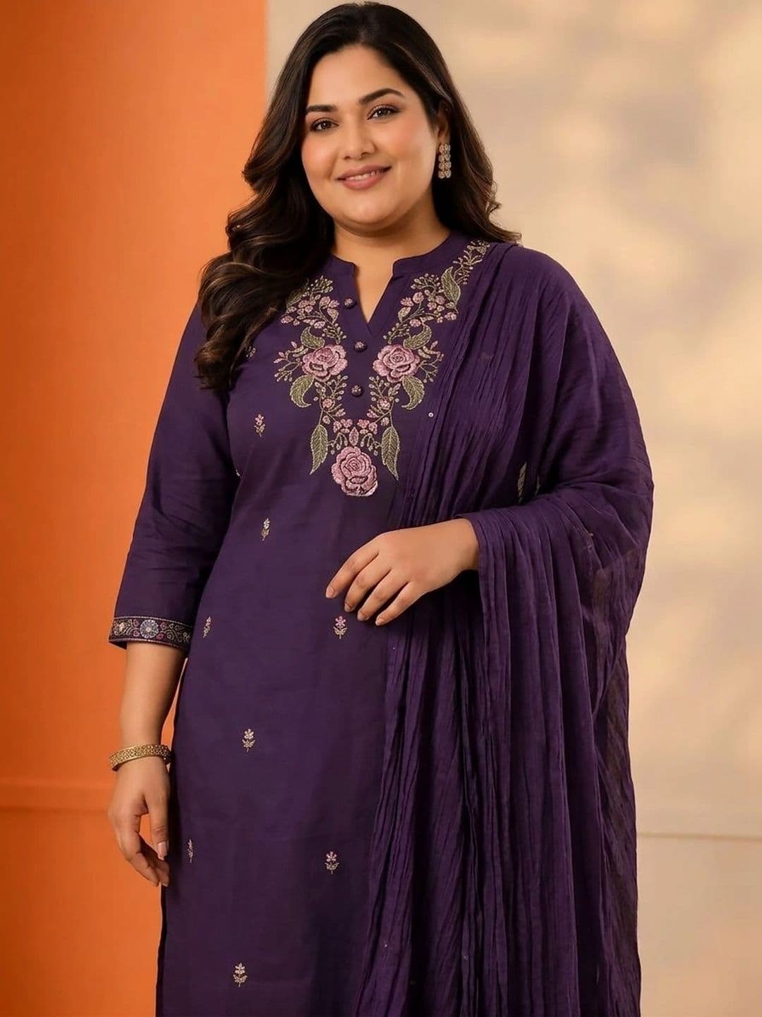 Anouk Women Floral Embroidered Regular Thread Work Kurta with Palazzos & With Dupatta thumbnail 2