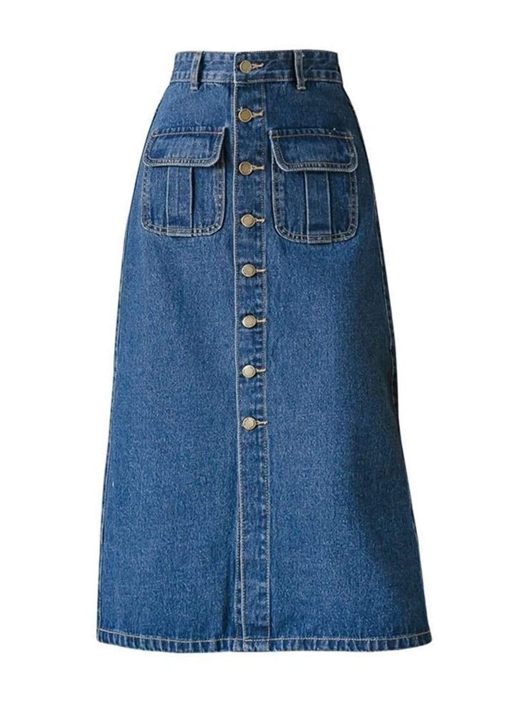 THE SQUAD CLUB Women Denim Front Slit Midi A-Line Skirt thumbnail 4