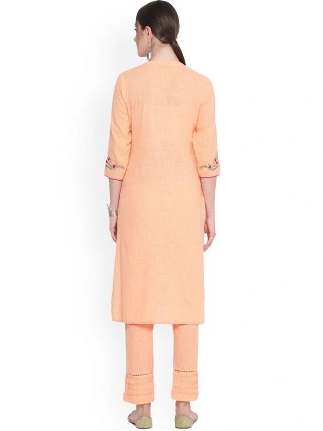 SAVI Women Ethnic Motifs Embroidered Regular Thread Work Pure Cotton Kurta with Trousers thumbnail 3