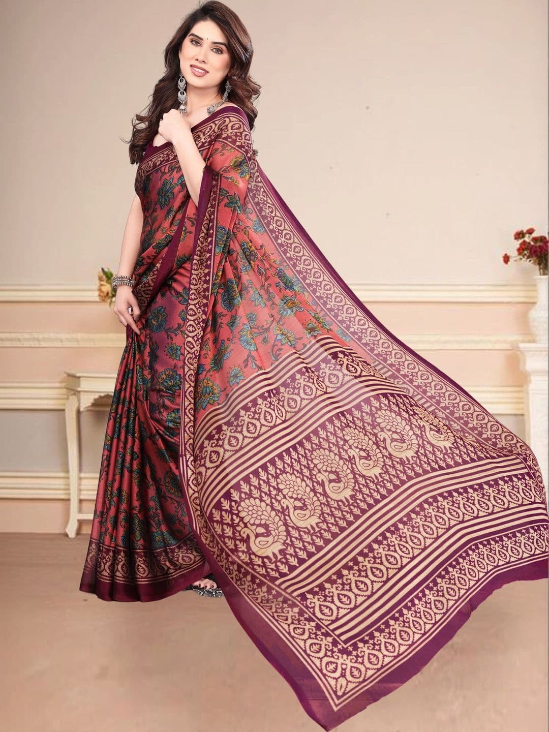 Owee Floral Pure Chiffon Designer Saree thumbnail 5