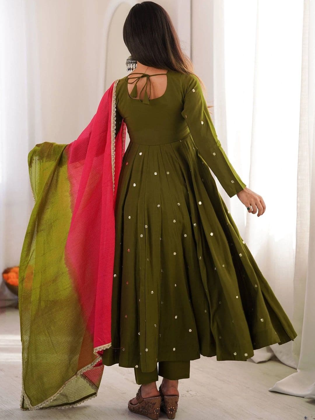 VASTRABELLA Women Embroidered Empire Sequinned Kurta with Trousers & With Dupatta thumbnail 6