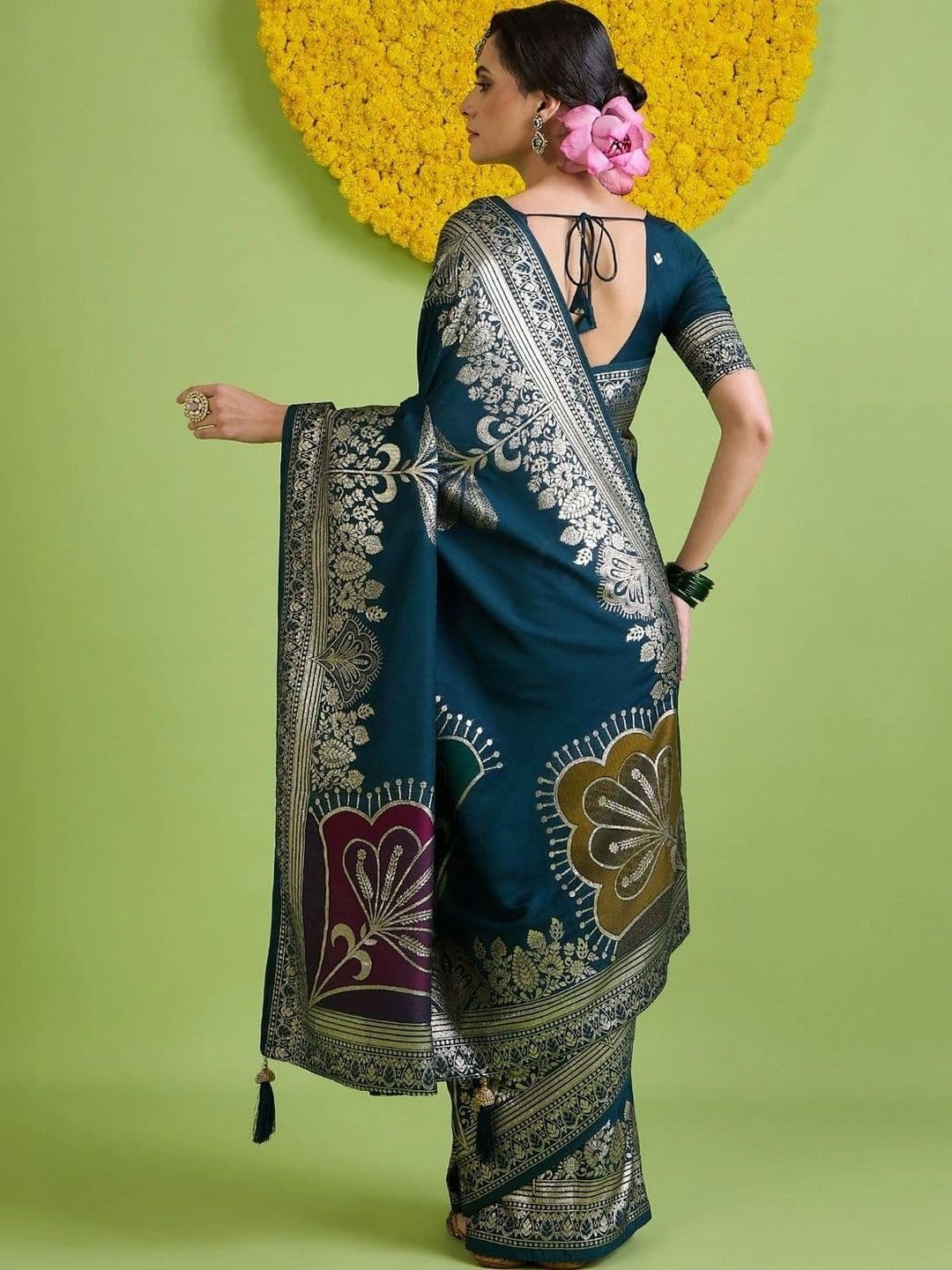 Saree mall Woven Design Zari Silk Blend Designer Banarasi Sarees thumbnail 7