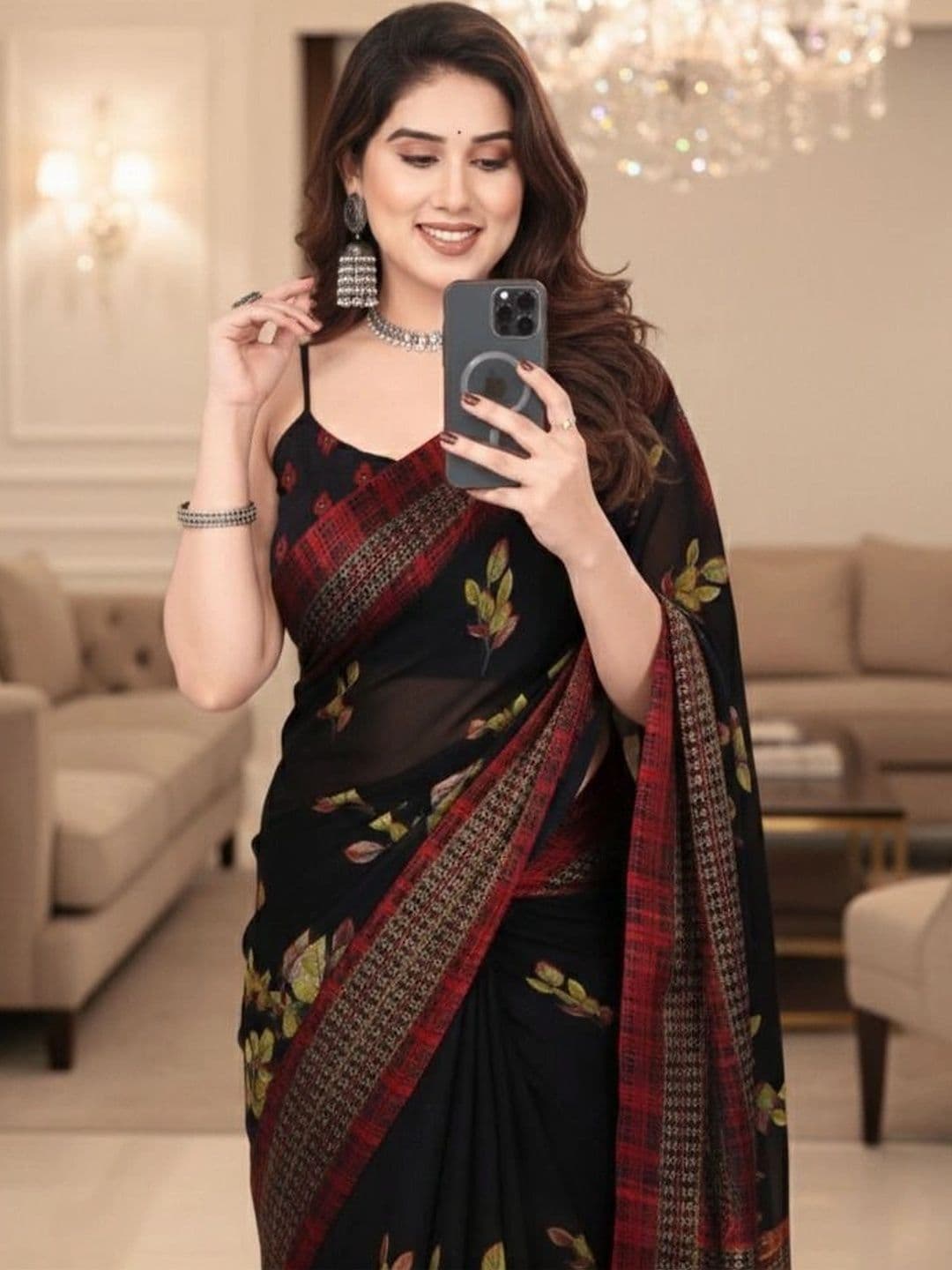 Owee Floral Pure Chiffon Designer Saree thumbnail 5