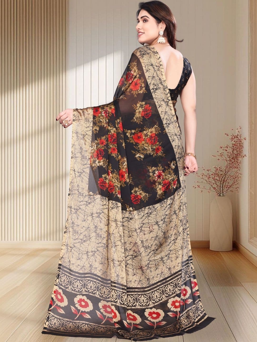 Owee Floral Pure Chiffon Designer Saree thumbnail 4