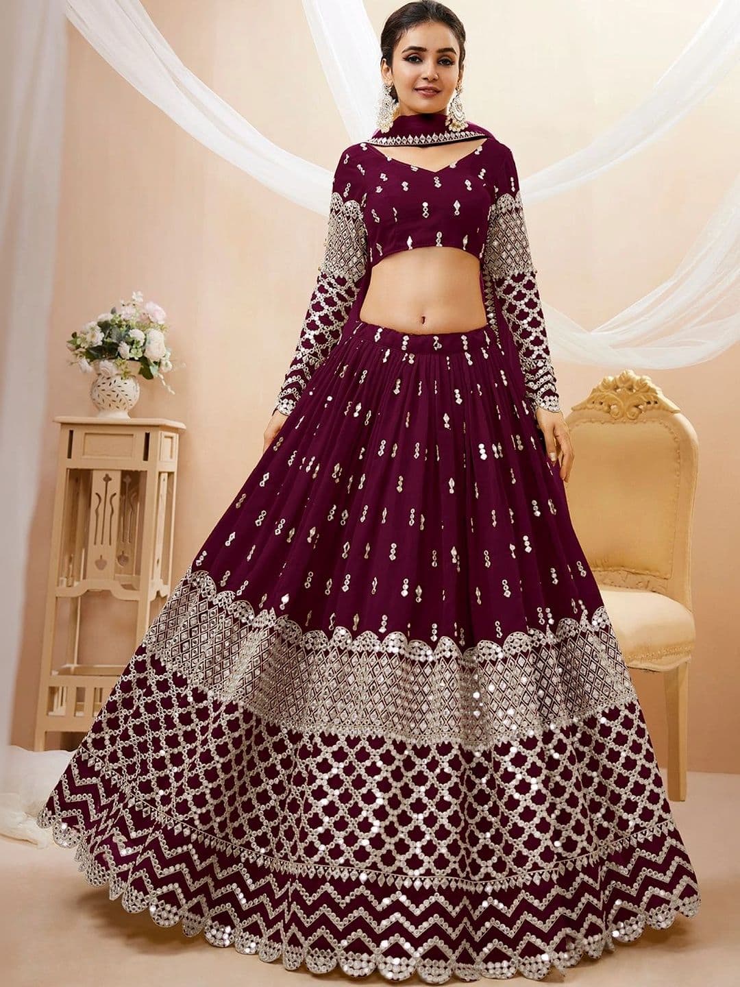 Zeel Clothing Embellished Mirror Work Semi-Stitched Lehenga & Unstitched Blouse With Dupatta thumbnail 7