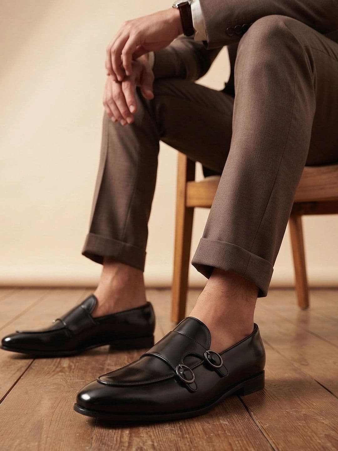 House of Pataudi Men Textured Formal Monk Shoes thumbnail 3