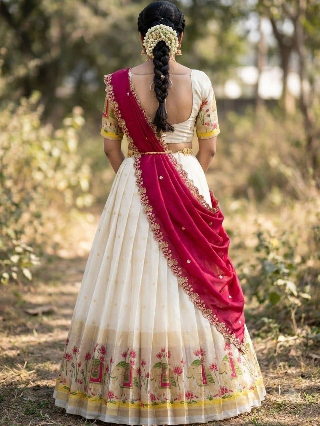 Pink Bindi Printed Thread Work Kalamkari Semi-Stitched Lehenga & Unstitched Blouse With Dupatta thumbnail 5