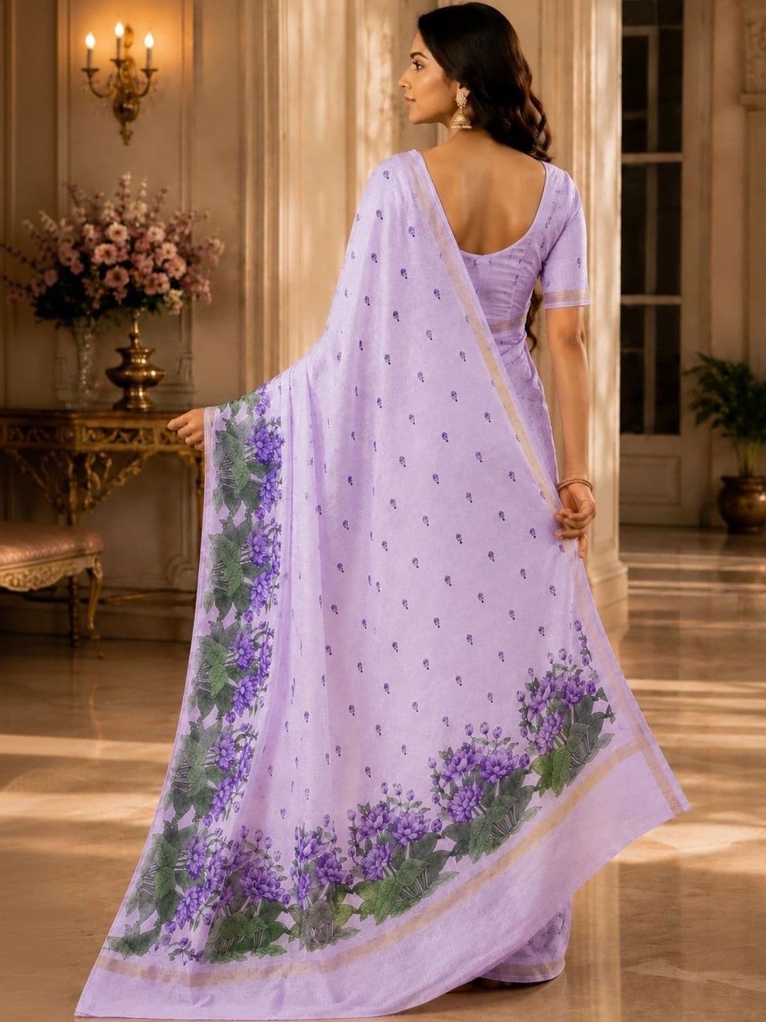 PMD Fashion Floral Pure Linen Handloom Saree thumbnail 5