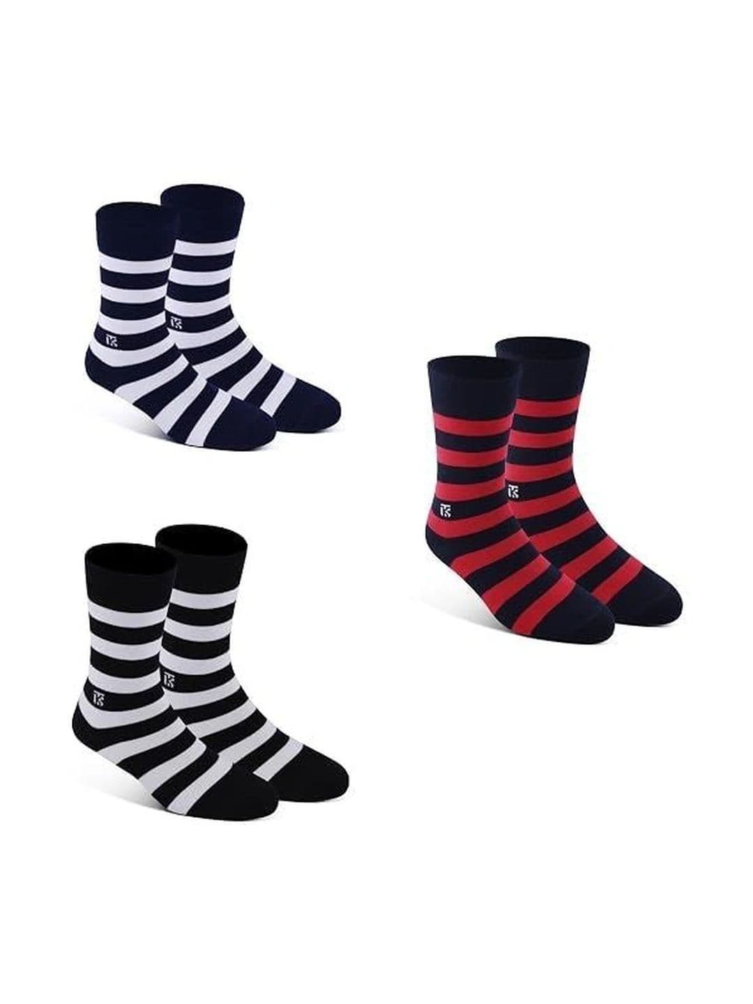 Kikitoes Men Pack of 3 Bamboo Assorted Striped Above Ankle Socks Soft Aloevera Touch thumbnail 4